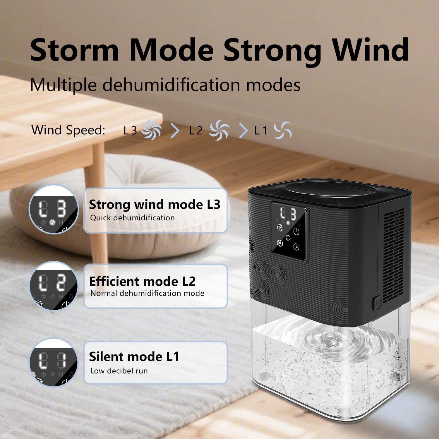 Dehumidifiers for Home,with 105 OZ Water Tank (1000 Sq Ft), Quiet Dehumidifier for Bedroom, Basement, Bathroom, with Auto Shut Off, 7 Colors LED Light (Black)