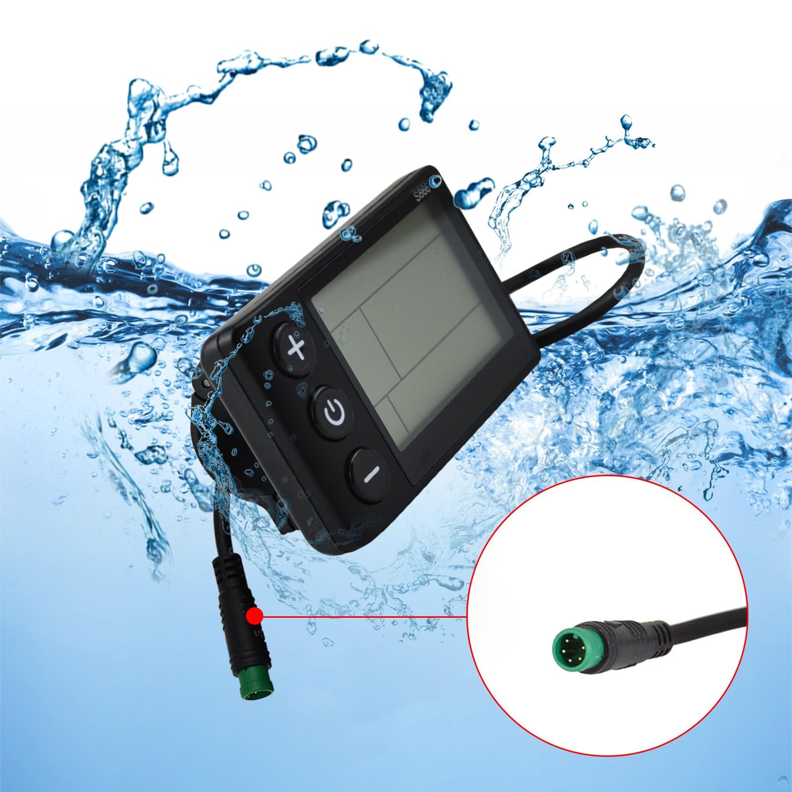 Pantalla LCD para Bicicleta eléctrica S866, medidor de Pantalla para Bicicleta eléctrica E de 5 Pines y Conector Impermeable, 24 V 36 V 48 V Panel de Control de velocímetro y odómetro para Scooter