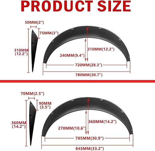 Miniatura 2 de BLACKHORSE-RACING Juego de 4 guardabarros universales de 2.25 pulgadas y 2.5 pulgadas, 4 unidades de 30.709 in + 33.071 in
