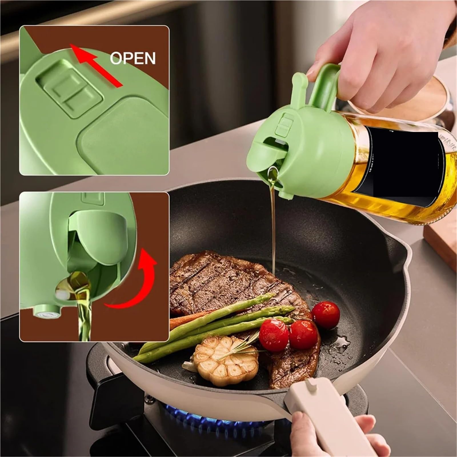 Distributeur d'huile, Pulvérisateur D'huile Pour, Bouteille Distributrice 2 En 1 Pour, Verre De 16oz/470ml, Monsieur Qualité Alimentaire pour friteuse à air, salade(2pcs White)