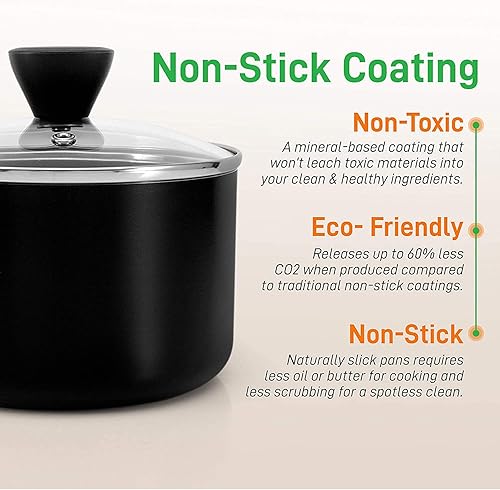 Miniatura 5 de NutriChef NCCWA13 - Juego de ollas y sartenes de aluminio antiadherente para cocina casera con tapas y utensilios, juego de 26 piezas, color negro