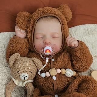SCOM 20" Reborn Baby, Hand-Painted Hair Lifelike Vinyl Limbs & Soft Cloth Body, Weighted, 7-Piece Gift Set (Magnetic Pacifier, Bottle, Diaper), Realistic Newborn Doll for Ages 3+