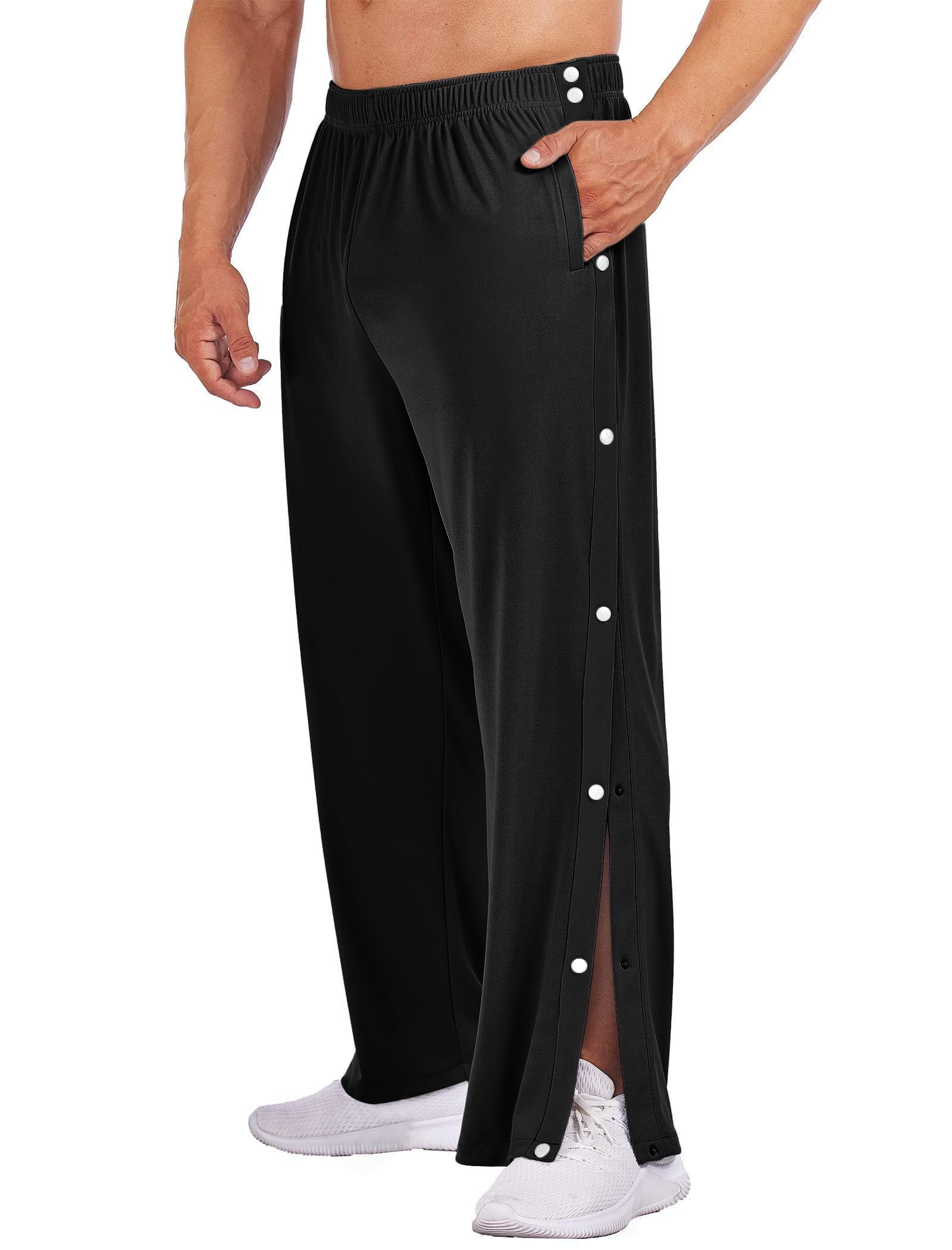 PINSPARK Herren Jogginghose Reha Hose Seitlichen Druckknöpfen Sweathose Joggers Sporthose Fitness Trainingshose mit Taschen