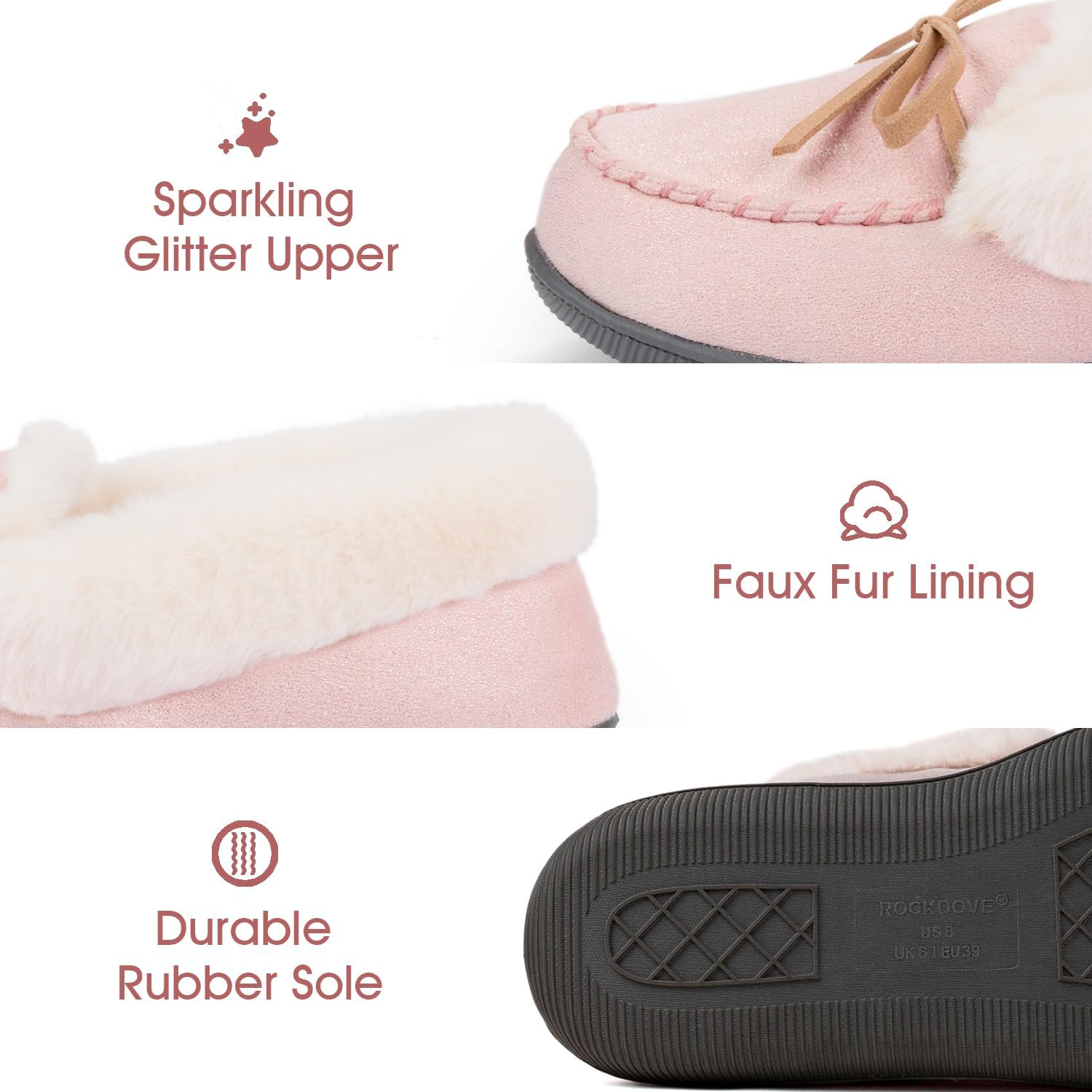 RockDove Women's Caroline Glittered Moccasin Slipper - Image 3