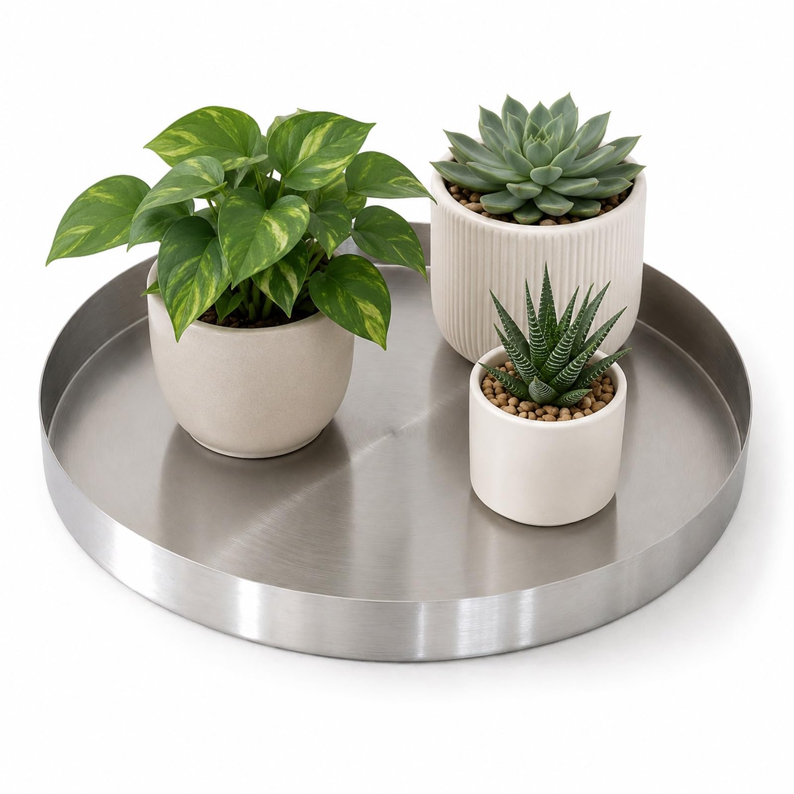 Bandeja de Goteo Redonda de Acero Inoxidable con Borde Elevado, platillo para Plantas de Varios tamaños y Organizador de Joyas, solución de Almacenamiento Multiusos de 30 cm/11,8 Pulgadas pa