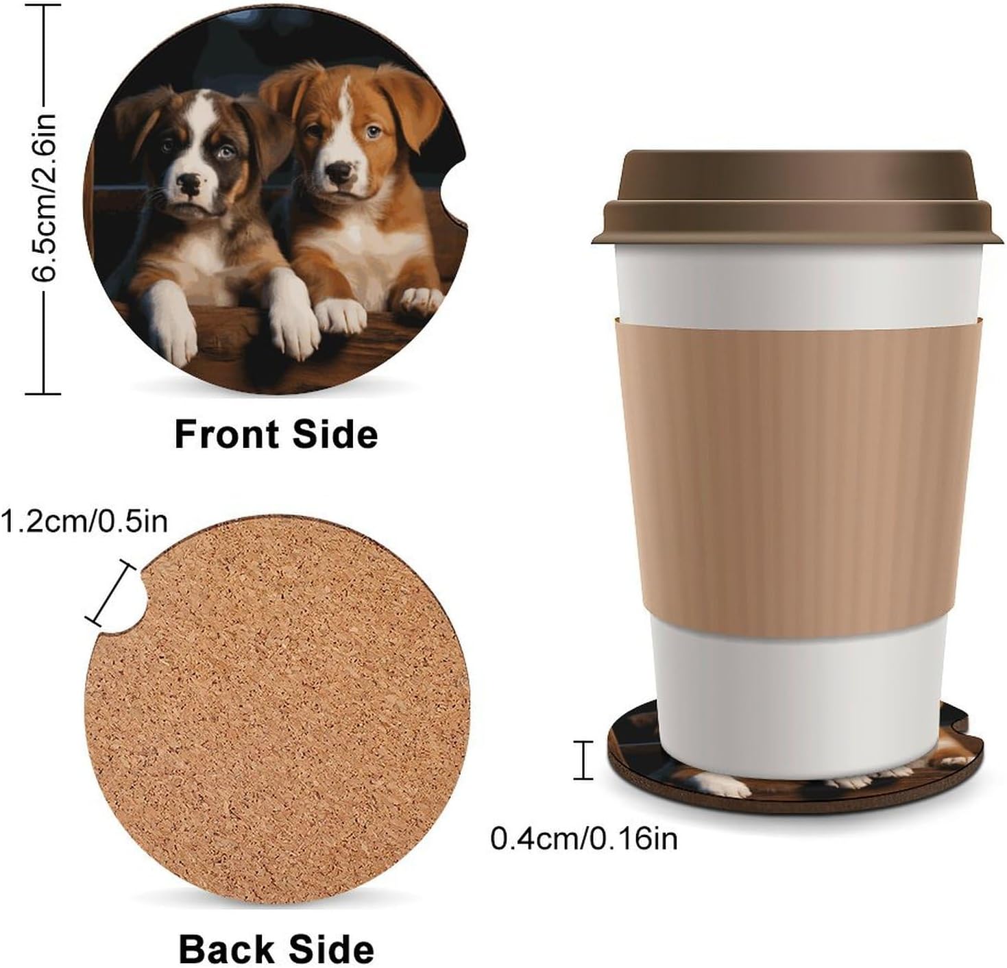 Car Coasters Wooden Car Cup Coasters Non-Slip Heat Water Resistant Puppies Dogs Pets Animals Coasters for Women/Men Drink Cup Holder Coasters (Personalized Design) 2 Pack image 2