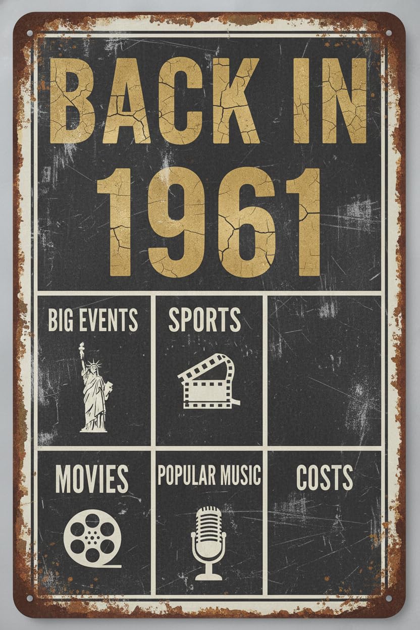 60th Birthday Decorations Vintage Metal Signs, Birthday Posters - 60th Birthday Gifts For Men & Women - 1961 Birthday Poster Tin Signs 8"x12" Aluminum Plates Printed