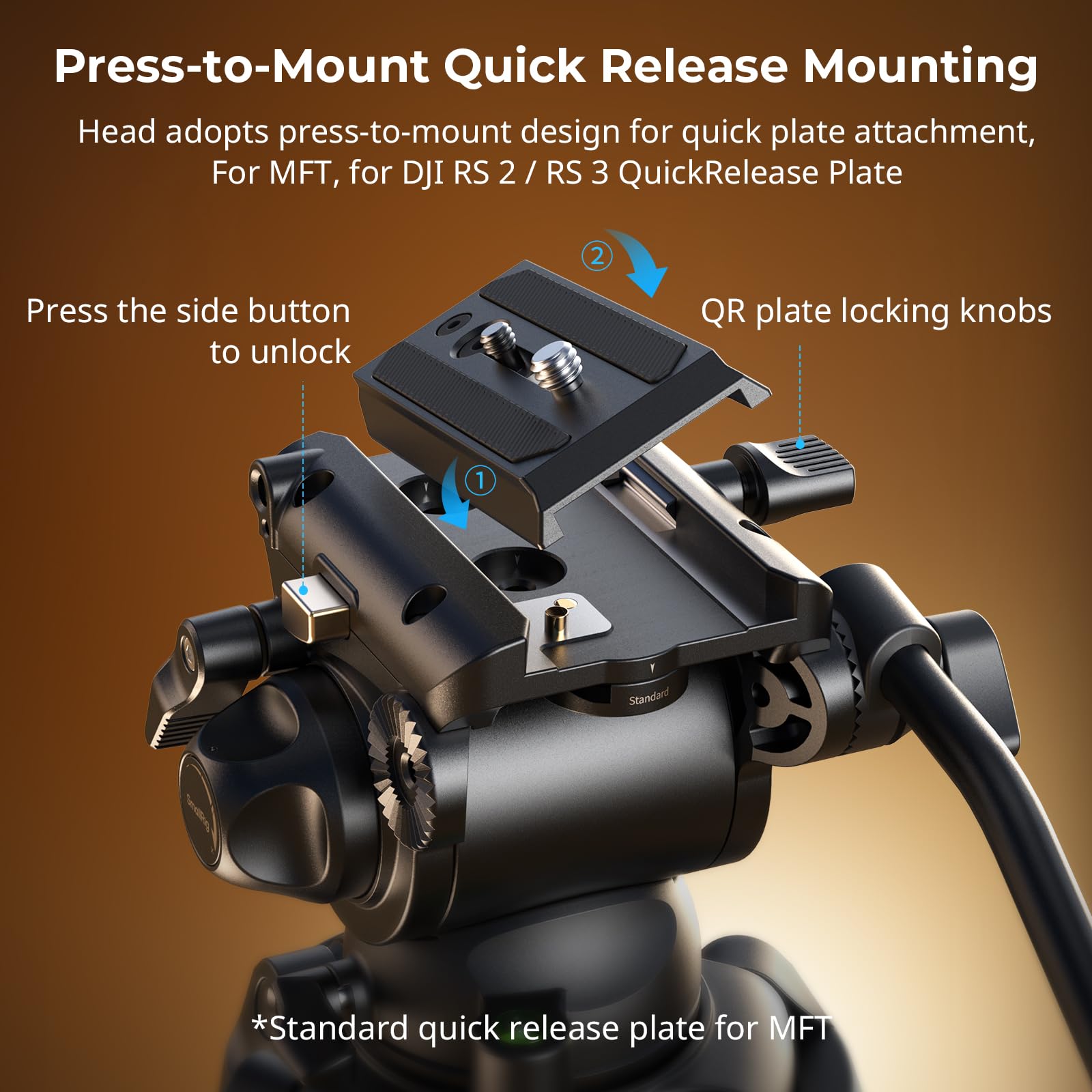 SmallRig AD-01S - Treppiede video da 74 pollici con testa del fluido di inclinazione e inclinazione, piastra a sgancio rapido in modalità doppia, carico fino a 13,2 libbre/6 kg per DSLR, videocamera