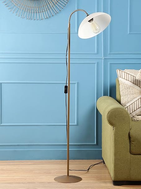 SANDED EDGE - SMARTLY PRICED Jason Focus Floor Lamp in Gold Color and Heavy Metal Base with White Acrylic Washable Shade for Home D?cor Pack of 1