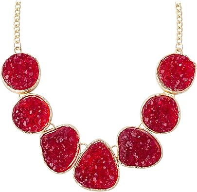 Amazon Com Jane Stone Fashion Drusy Stone Bead Statement Necklace Bib Choker Sparkly Jewelry Red Clothing Shoes Jewelry