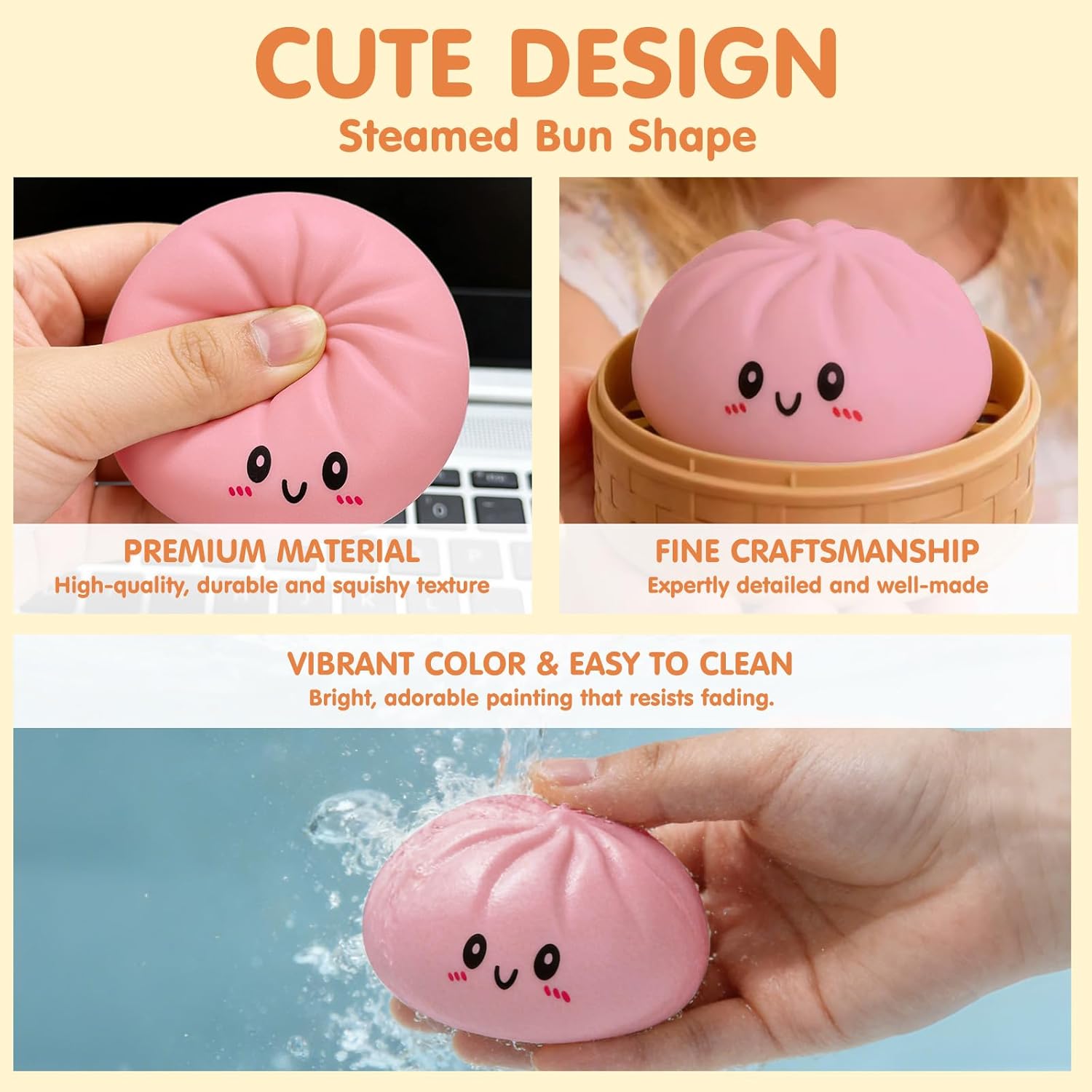 Dumpling Squishies, Glitter Dumpling Squishies Box, Colorful Dumpling Stress Balls, Soft Squeeze Decompression Dough, Fidget Sensory Toy for Anxiety Stress Relief for Children Adult, Pink