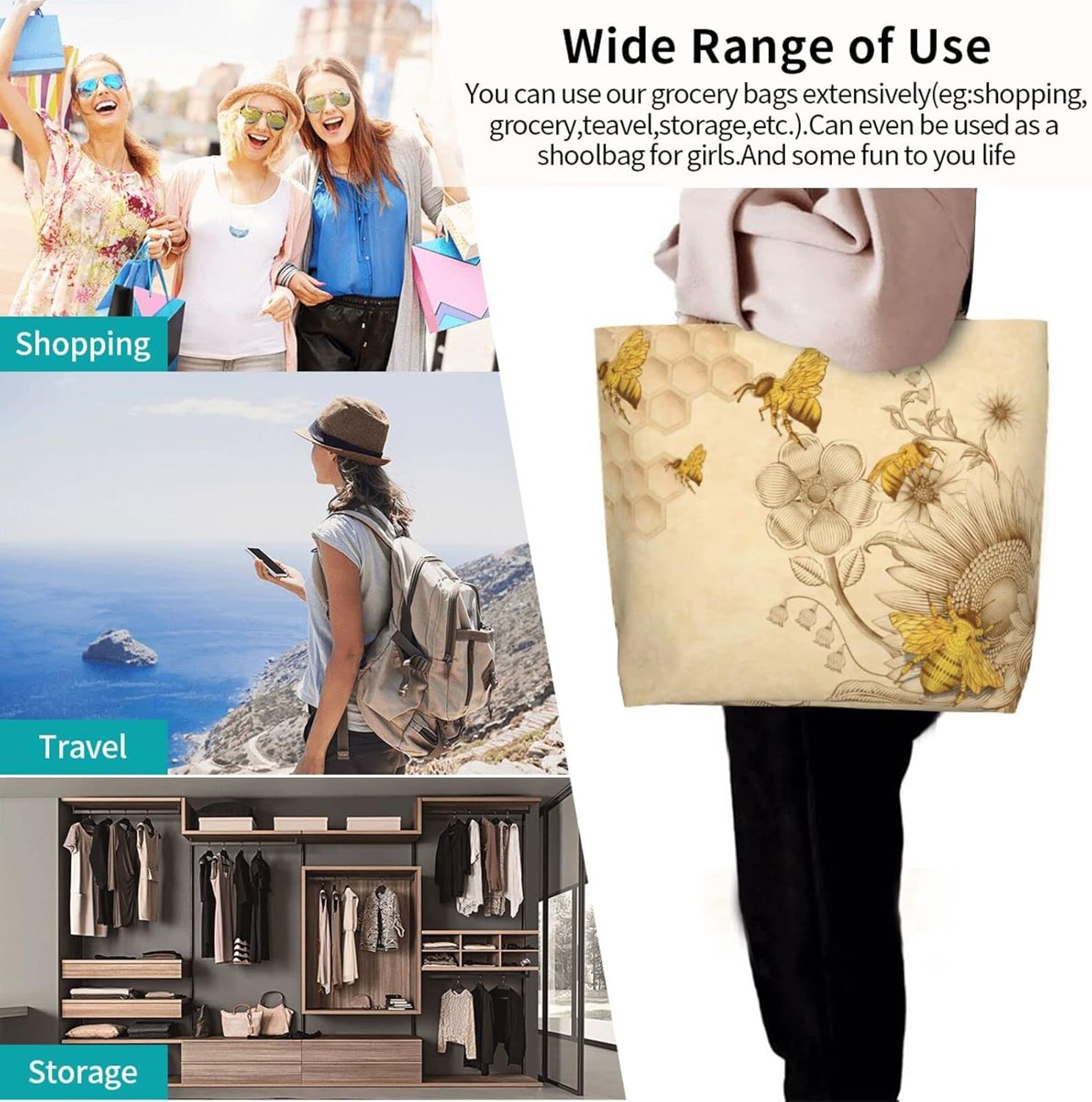 aportt Reusable Grocery Bag Large Shopping Tote Bag with Strong Handle Eco-Friendly - Image 8