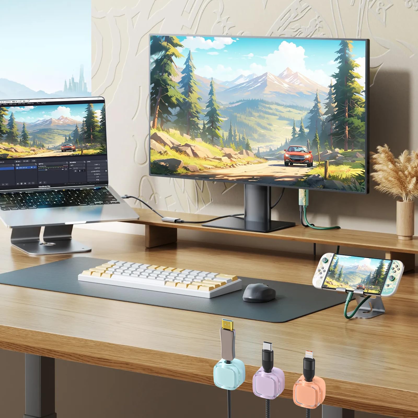 JOYROOM Lot De 6 Clips De Rangement De Câbles Réglables Magnétiques Auto-adhésifs Pour Bureau, Table De Chevet, Câbles De Charge, HDMI, USB, Câble Audio, Bureau, Maison, Blanc