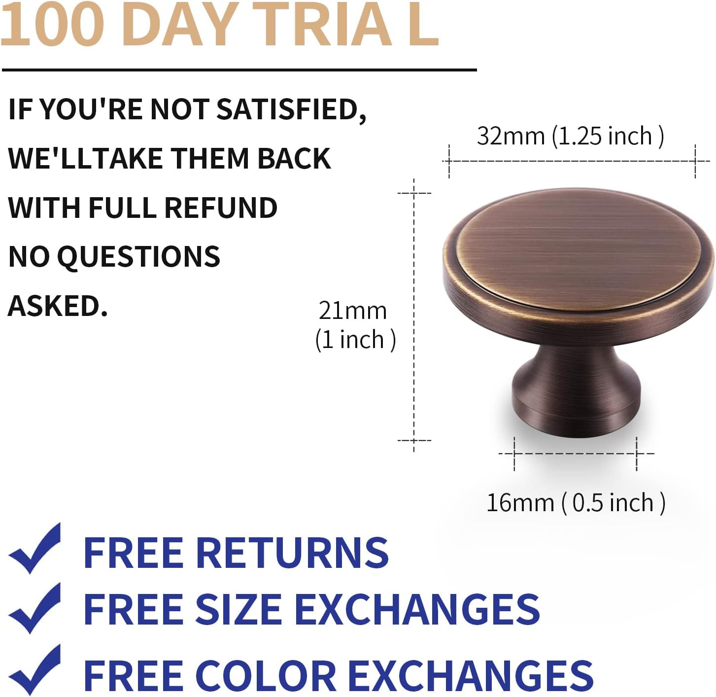 Cabinet Pulls, Kitchen Knobs Brass Solid Round Drawer Brushed Copper Color Dresser(Brown)
