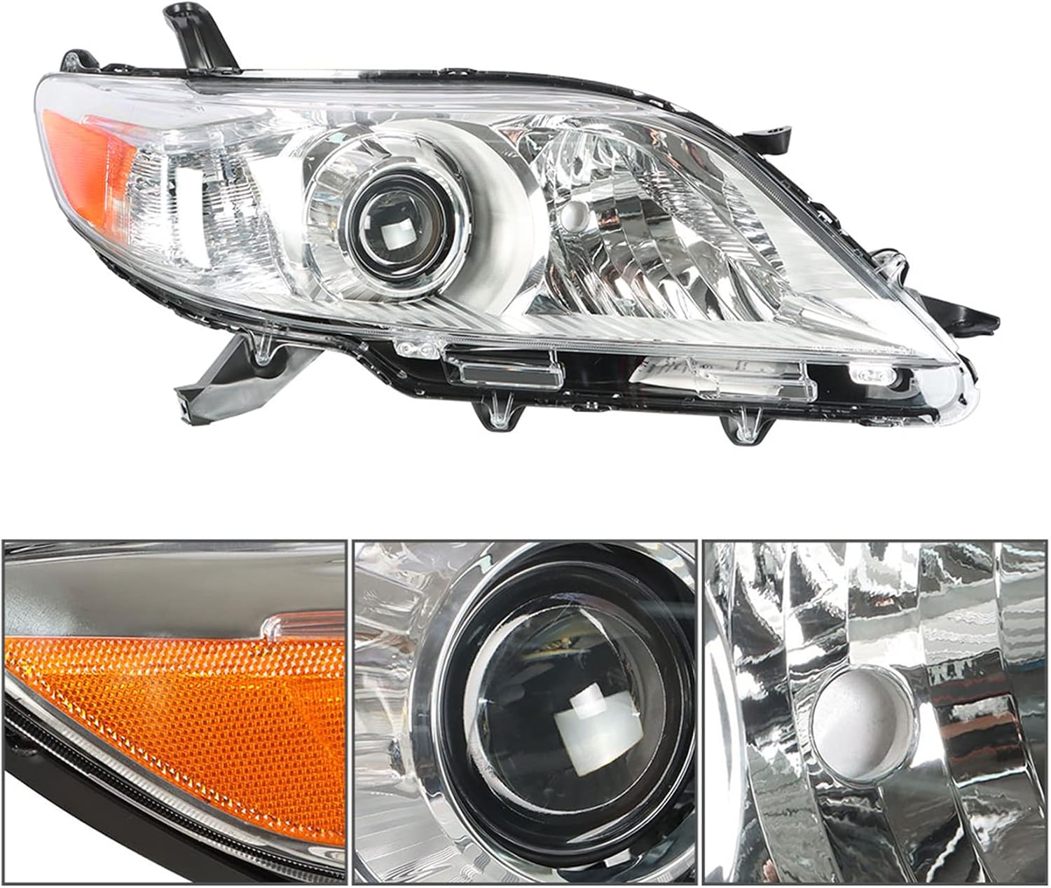 8111008032 Right Side Halogen Chrome Housing Passenger Side Headlamp Headlight Assembly Replacement for 2011-2020 Sienna