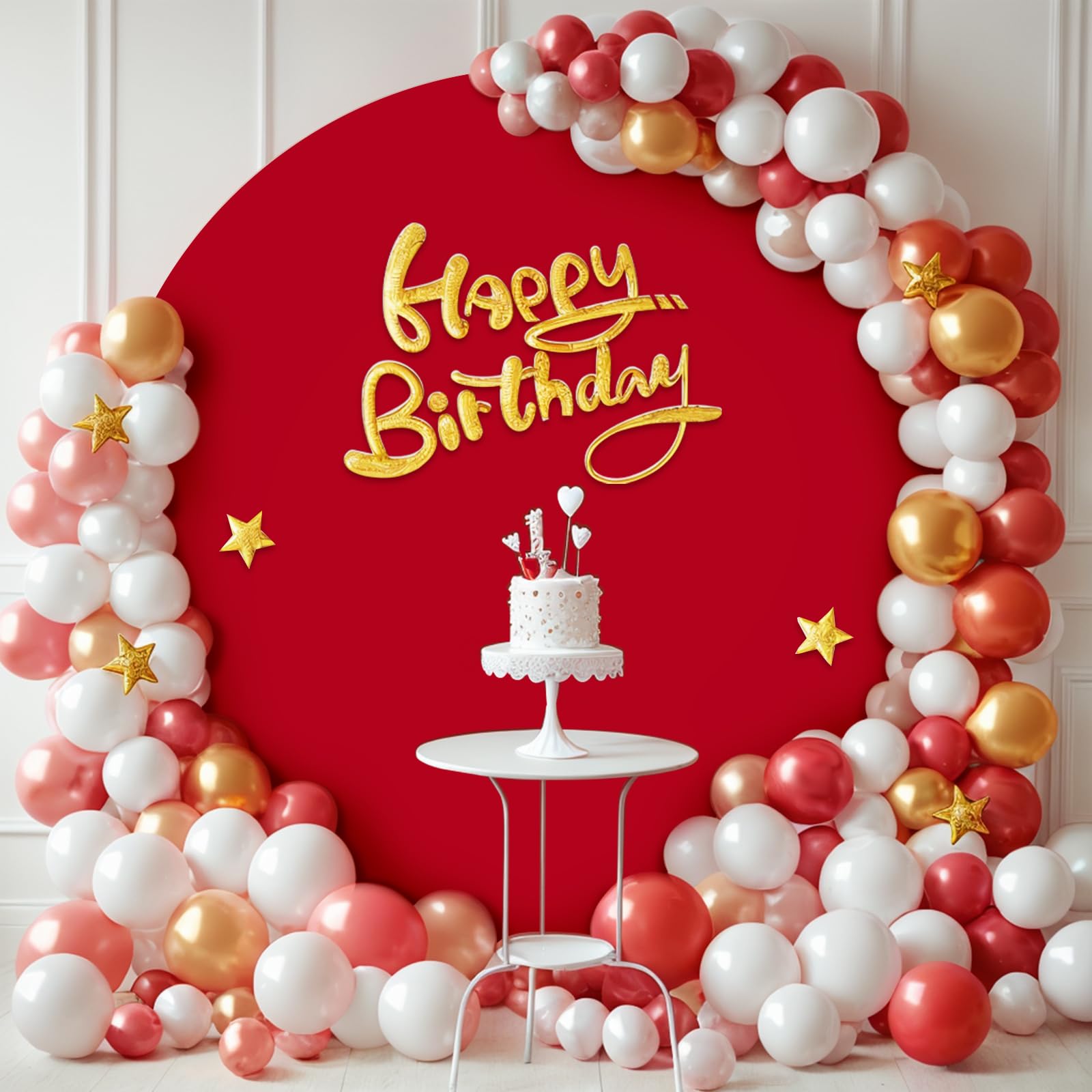 Babenest 7.2FT Red Round Backdrop Cover, Two-Sided Spandex Circle Balloon Arch Stand Cover for Party Wedding Ceremony Birthday Baby Shower Anniversary