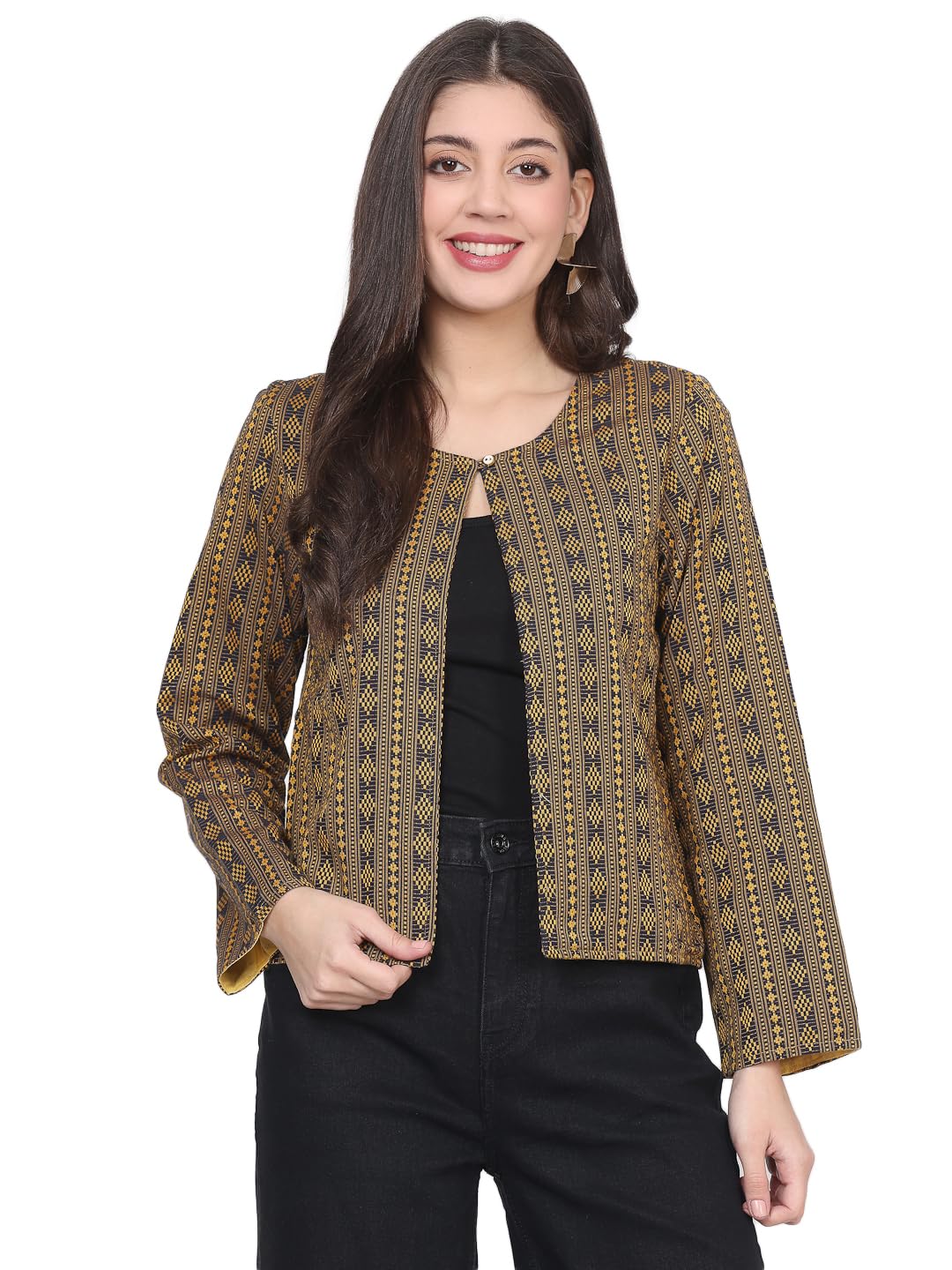 nomad lifestyle Woven Jacquard Open Front Blazer-picture-36