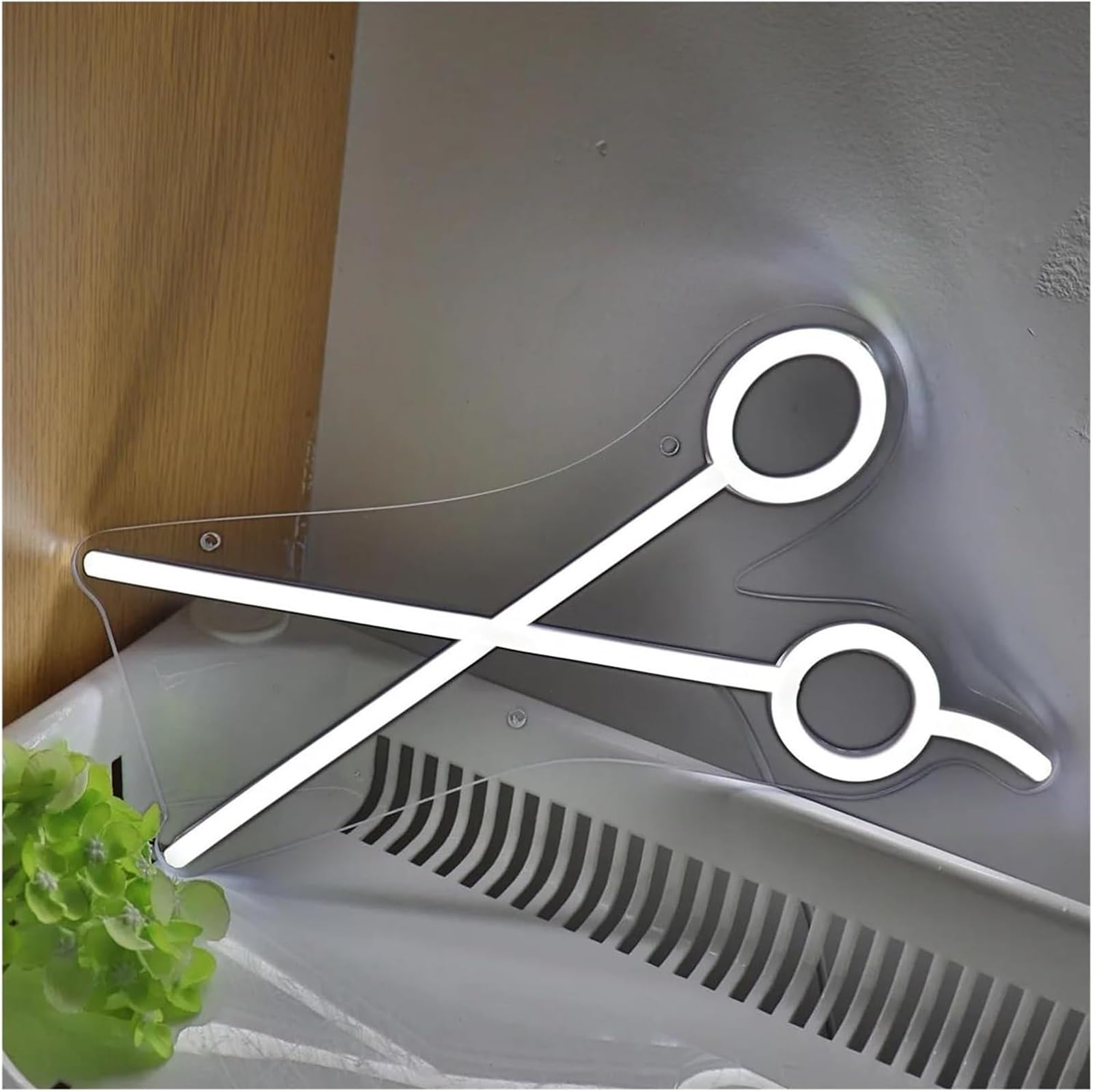 Luce al neon Insegna al neon con forbici bianche, alimentata tramite, luci dimmerabili, per parrucchieri, negozi, decorazioni da parete per feste, 14,9 cm × 27