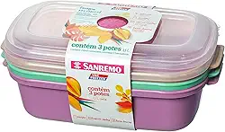 Sanremo - Conjunto com 3 Potes Plásticos Herméticos, Cores Mistas, Linha Vac Freezer