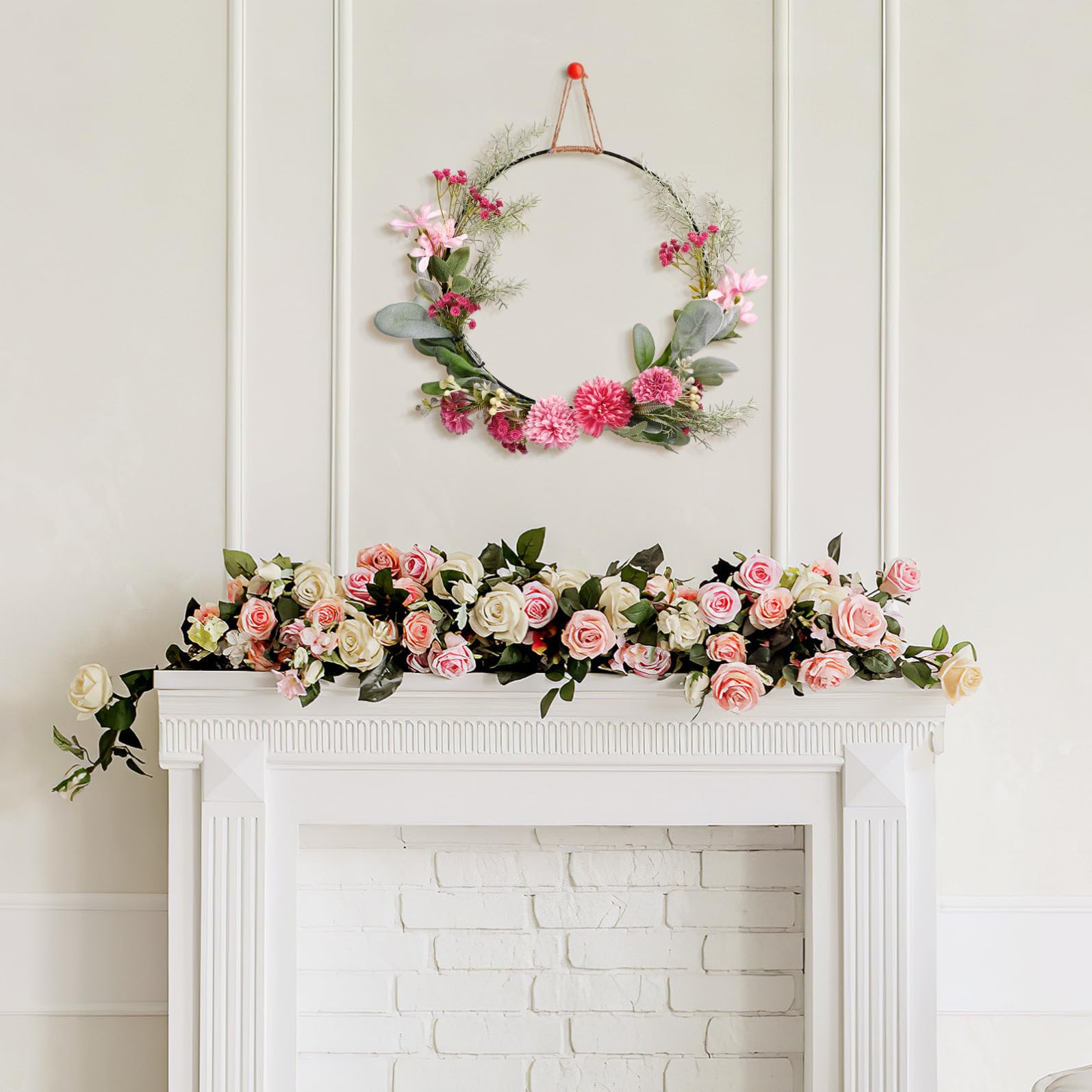ABOOFAN Metall Türkranz Osterkranz Frühlingskranz Künstliche Blumen Metallring Eukalyptus Kranz Girlande Nelken Blumenkranz Floral Wandkranz Ostern Frühling Haustür Deko