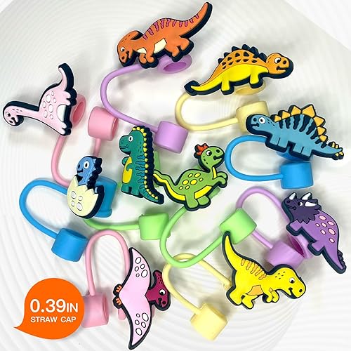 Miniatura 5 de 10 vasos con popote de dinosaurio para vaso Stanley, 0.394 in, protector reutilizable, puntas de popote para accesorios de taza (10 unidades,
