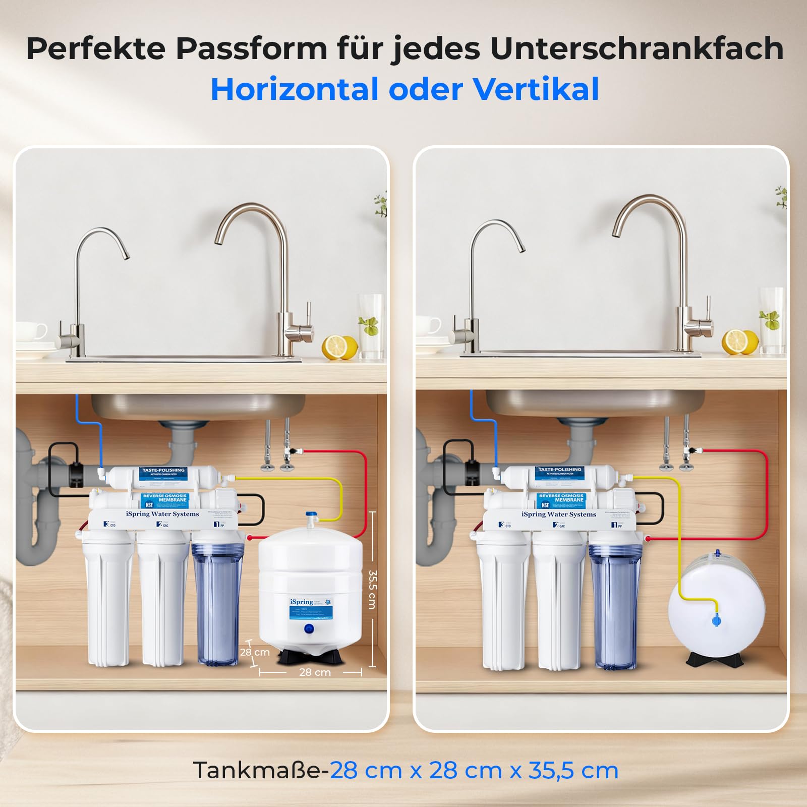 iSpring T32M Umkehrosmose 3.2 G Wassertank, 12 L Wasser Container lebensmittelecht, 1/4"-Tankventil im Lieferumfang enthalten