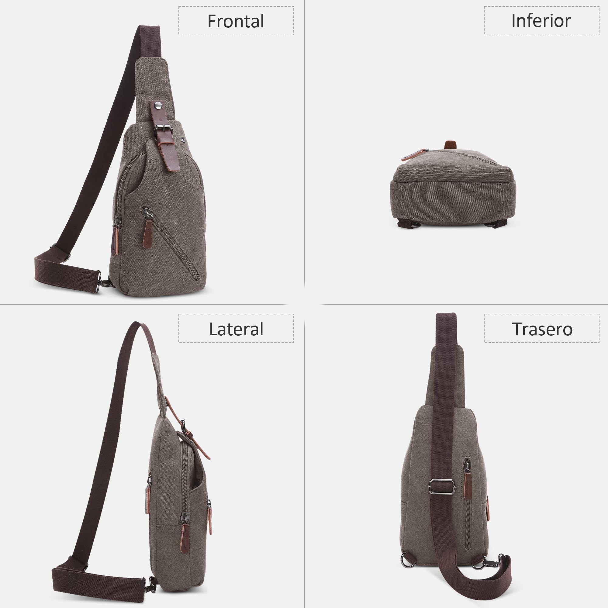 Hombre Bolsa de Pecho Pequeña Bolsa Mensajero para 7.9 Pulgada iPad con Orificio para Auriculares Adecuado Viajar Montañismo Trabajar Casuale Lienzo Cómodo Bolso Bandolera Hombre Gris