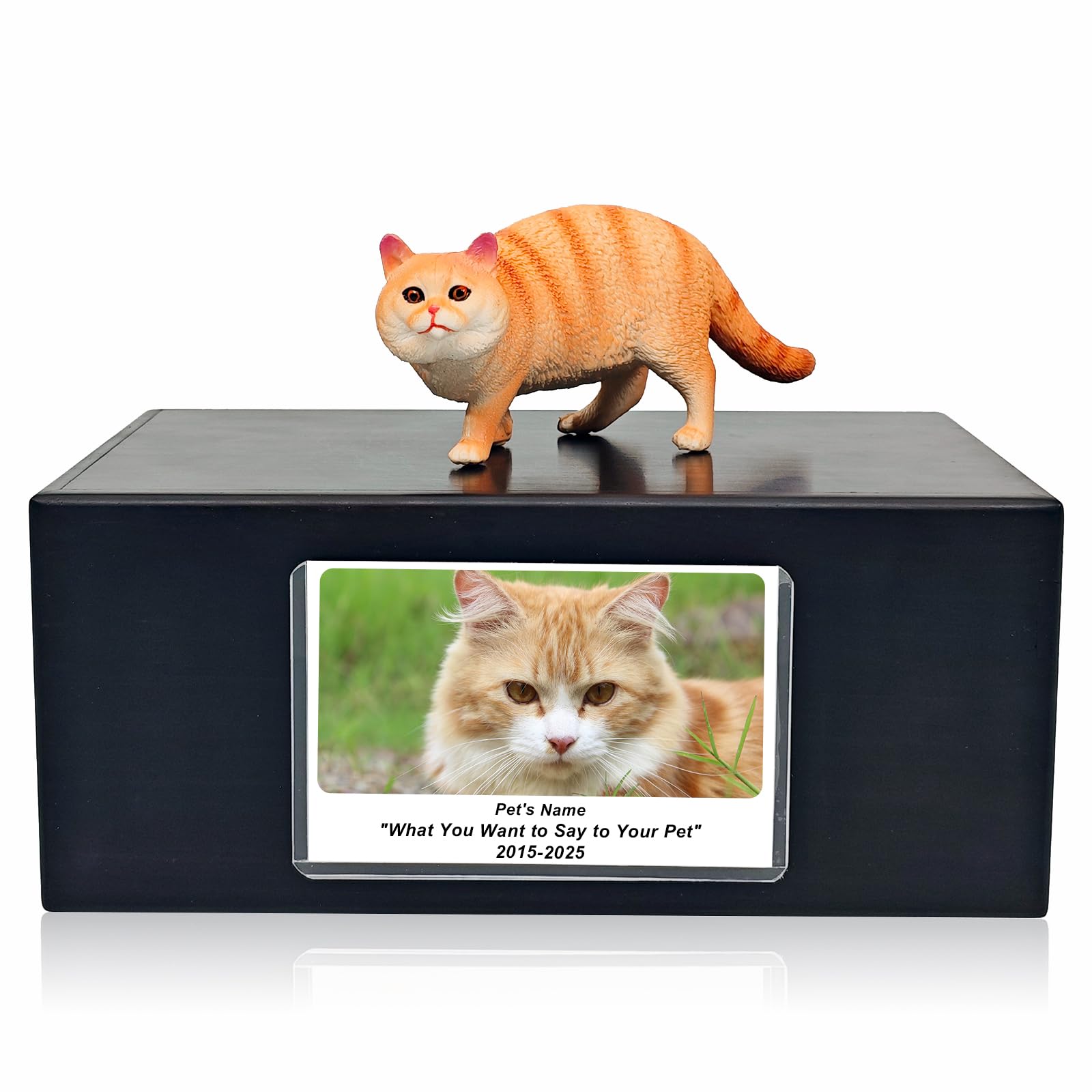 MEM PLANETE Pet Dog Urns for Ashes Memorial Gifts for Loss Lovers Shadow Box Sympathy Keepsake Small Cat Cremation Casket Funerary Frame Pictures Rosewood Material Orange Cat Figurine Urn