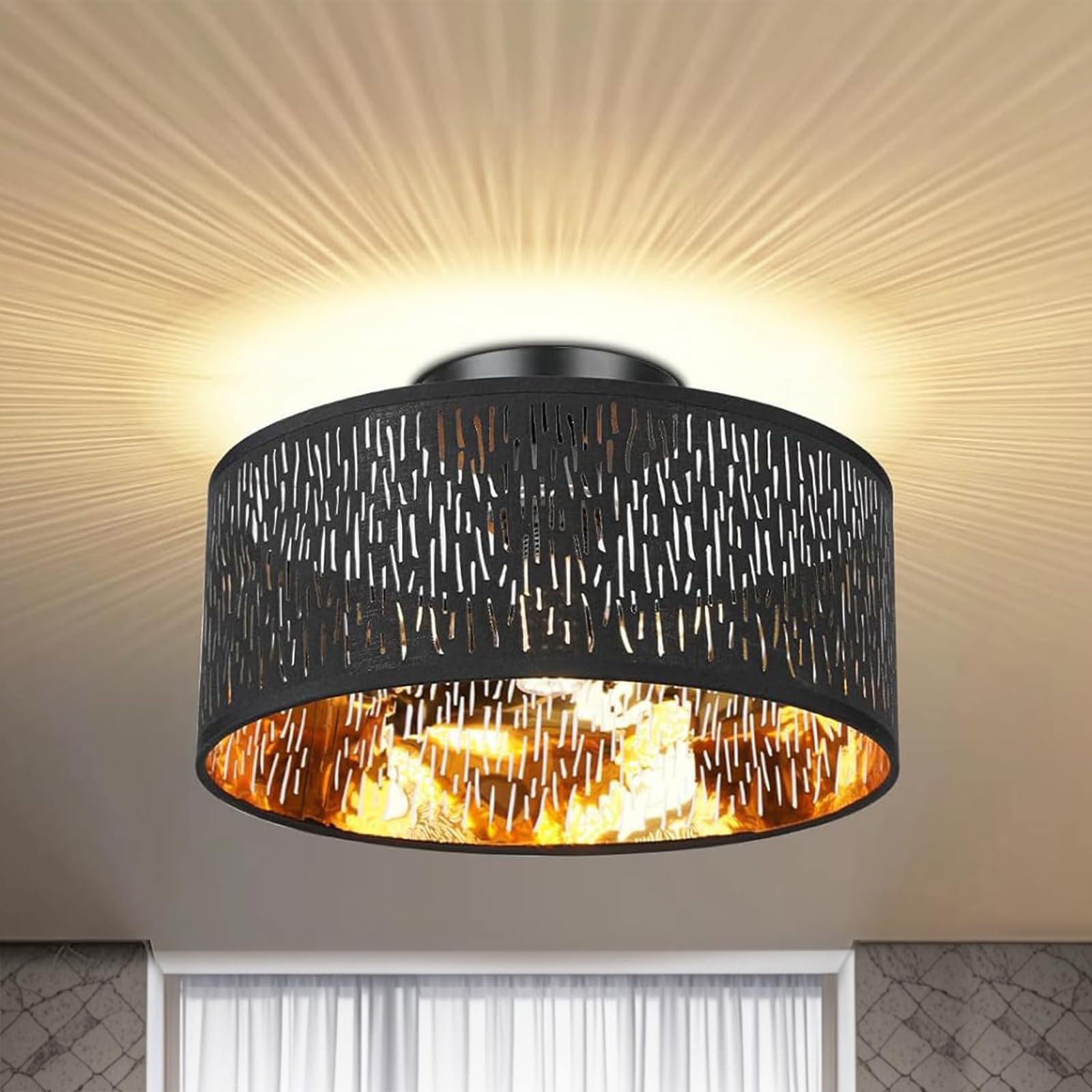 Buithafu Lamp Shade,Modern Black Lampshades for Ceiling Lights with Gold Inner,Black Kitchen Lamp Shades for Table Lamps and Floor Lamps,Pendant Light Shade for Bedroom,Living Room,Hallway and Kitchen — image 1