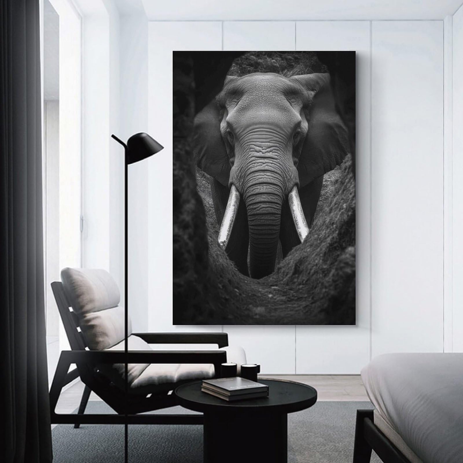 Junmoney Unframe-Style-21 Wild Elephant Encounter Room Decor Wall Art 24X36inch(60X90cm), For Entrance Walls, Hall Decor Or Foyers, A Neat Decor Update For Hallways