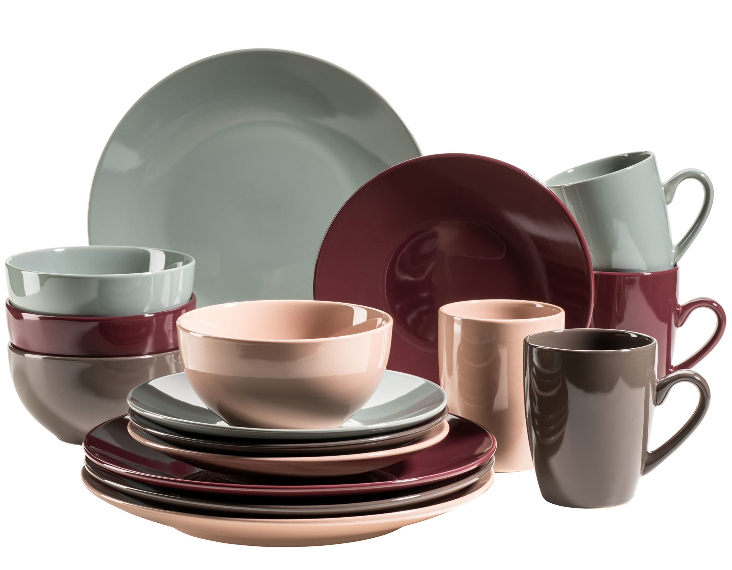 MÄSER 931956, Serie Inoda, Kombiservice für 4 Personen, 16-teiliges Geschirr Set mit Speiseteller, Dessertteller, Müslischale und Kaffeetasse, rundes Essgeschirr Geschirrset, Steinzeug, Autumn Foliage