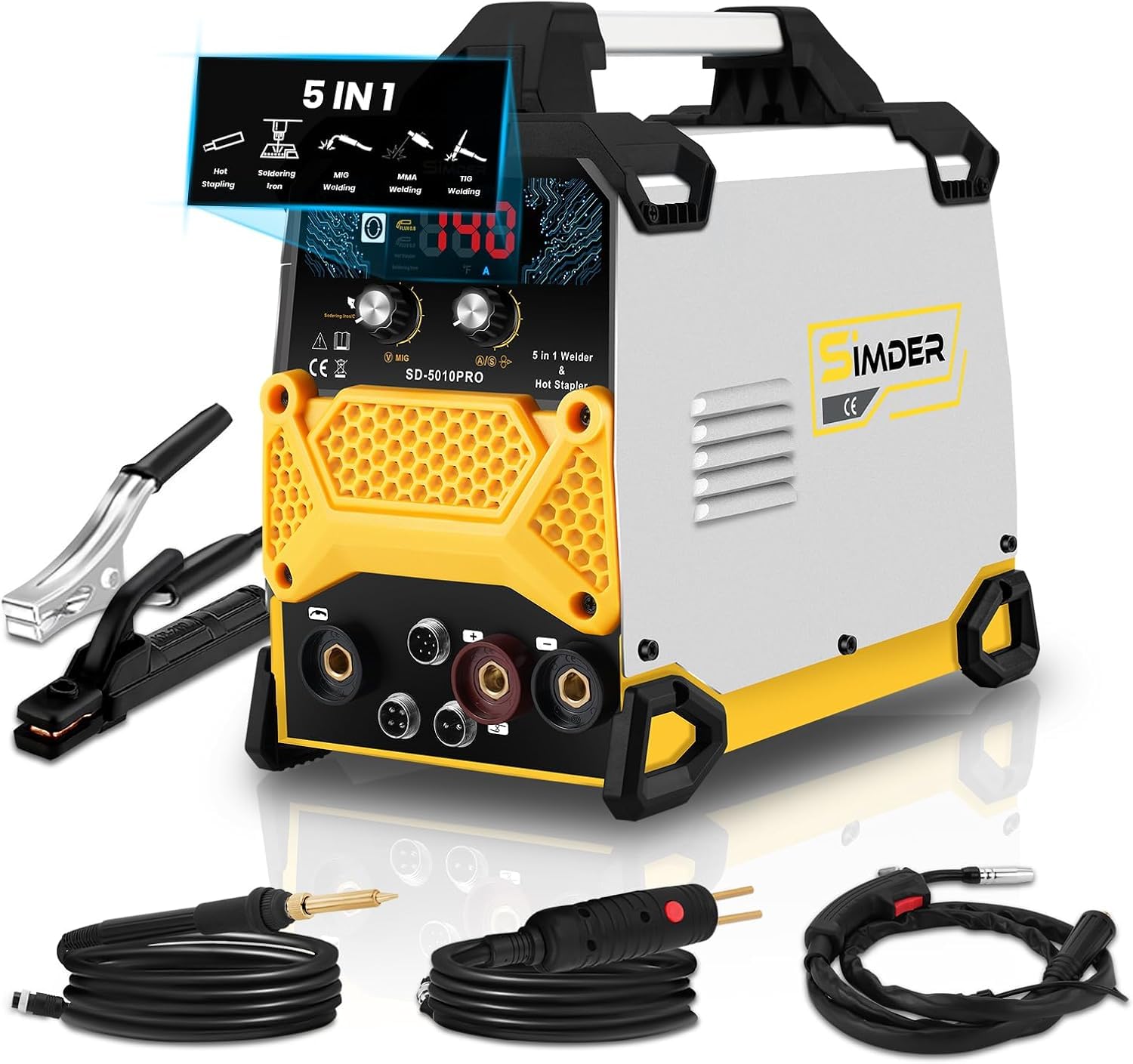 SSimder - Saldatrice 140 A, 5 in 1, MIG/TIG/MMA/plastica/saldatura | Riparazione auto, agricoltura, fai da te, riparazione in plastica, saldatore, IGBT, portatile, 5,15 kg, 220 V
