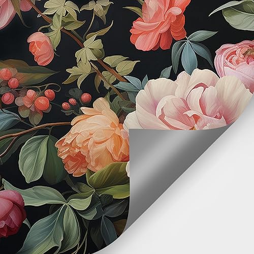 Miniatura 9 de Zeeko Murales de pared grandes florales para despegar y pegar, 148 pulgadas de ancho x 98 pulgadas de alto, papel tapiz vintage 3D de peonía oscura,