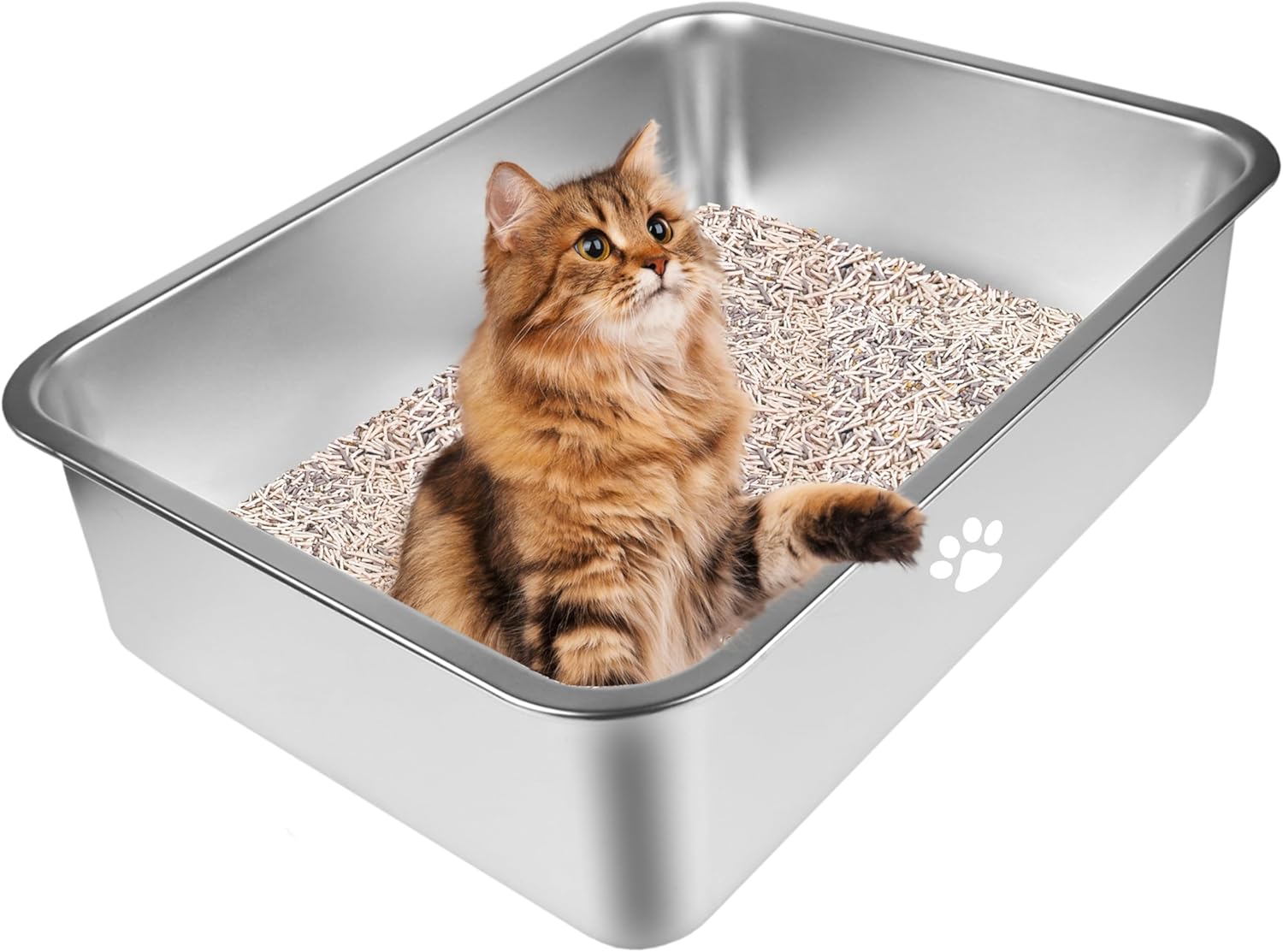Stainless Steel Cat Litter Box,Metal High Sided Cat Pan,Pet Toilet Supplies for Kitty,Kitten,Rabbit,Litter Pan,Smooth Surface,Rust Proof,Non-Stick, Odorless, Easy to Clean
