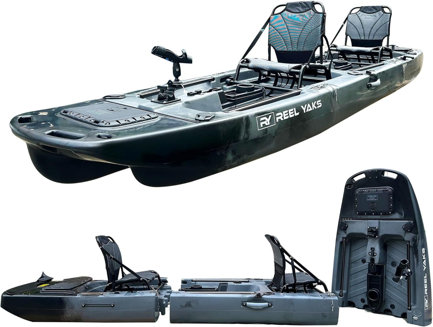 14ft Raider Reel Yaks Modular Kayak| Go Tandem or Solo | Propeller Drive Pedal Fishing Kayak | 530lbs Capacity | 3 Piece 14ft Raider Reel Yaks Modular Kayak| Go Tandem or Solo | Propeller Drive Pedal Fishing Kayak | 530lbs Capacity | 3 Piece