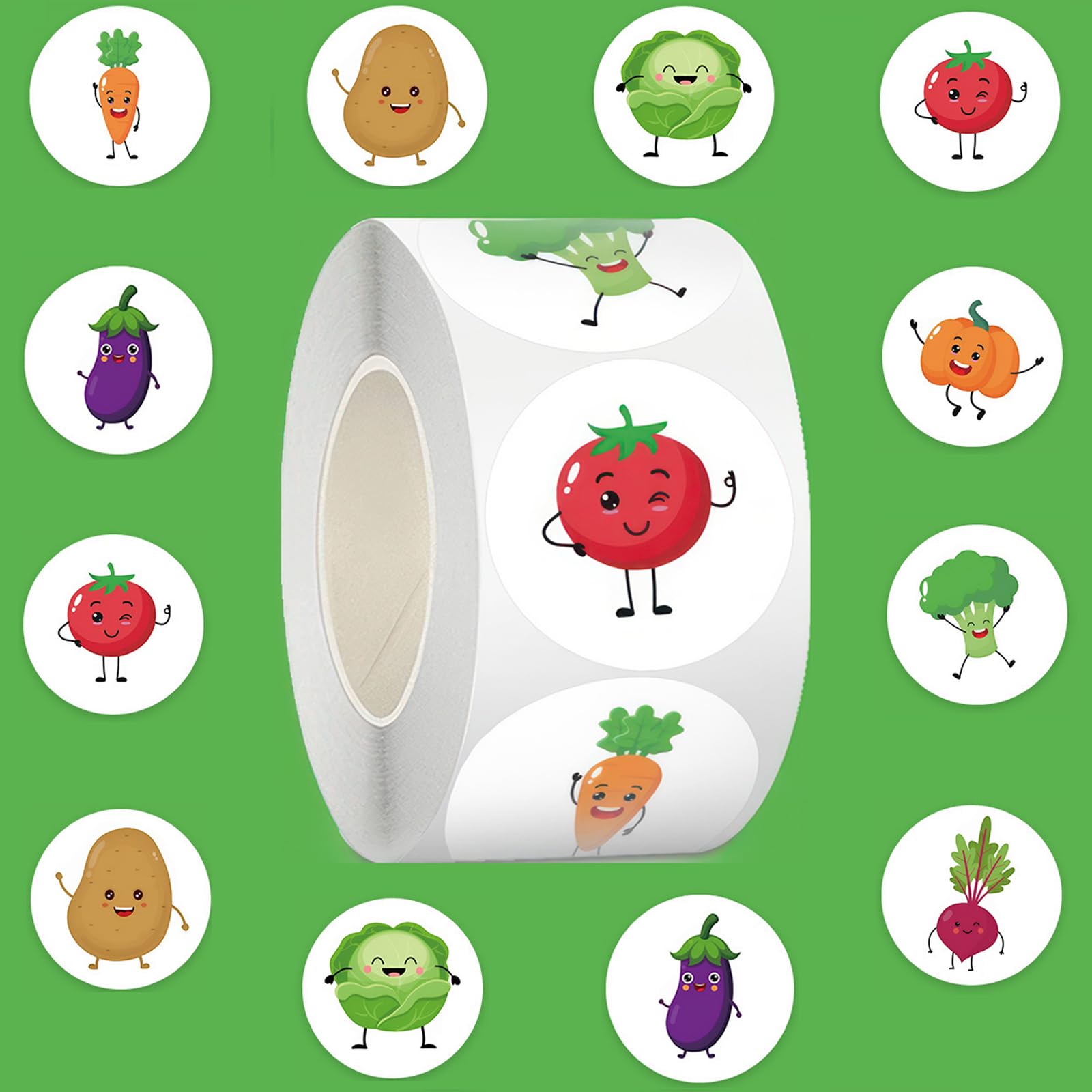Vegetable Stickers 500Pcs 1Inch Realistic Food Stickers for Teens Reward,Self-Adhesive Vegetable Decals Incentive Stickers Roll for DIY Crafts Home