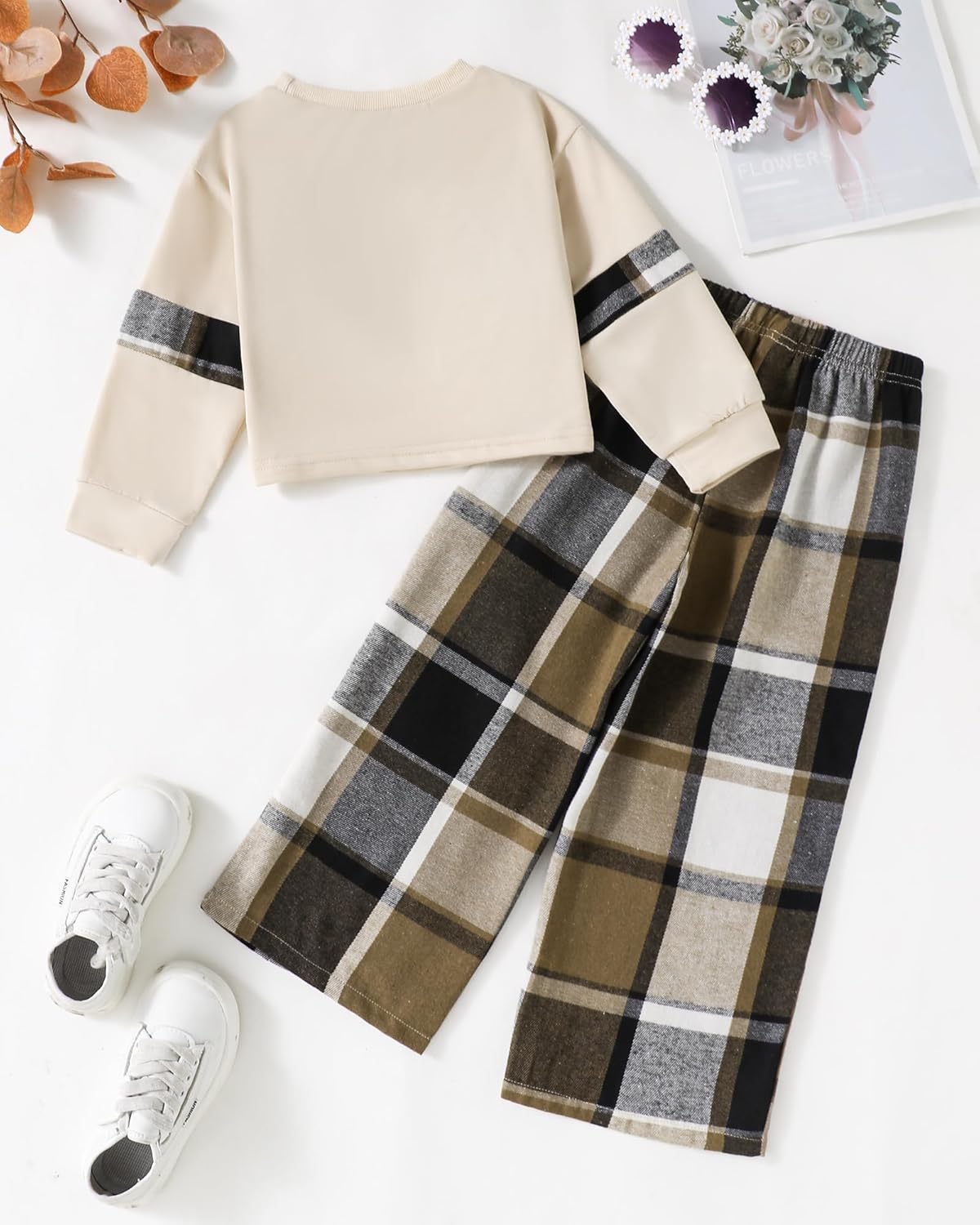 Toddler Girl Clothes Girls Outfits Kids Sweatsuit Long Sleeve Bow Details Top Wide-Leg Pants Little Girls' Clothing Set - Image 5