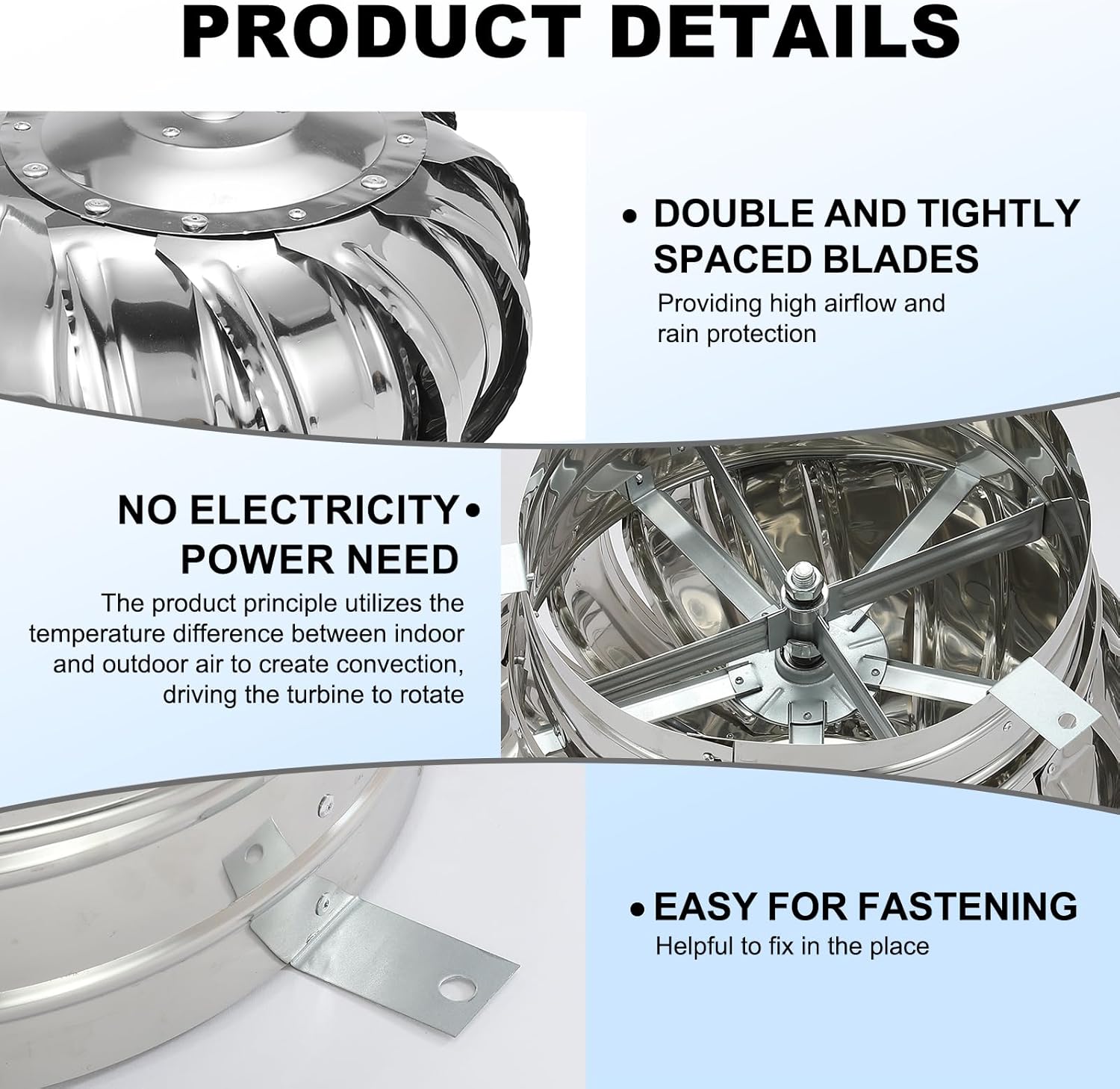 PATIKIL 11.8 Inch Exhaust Cap Roof Flue Vent Stainless Steel Roof Vent Wind Turbine Cap Cover Round Rotation Flue Vent for Outside Chimney Cover Flue Caps