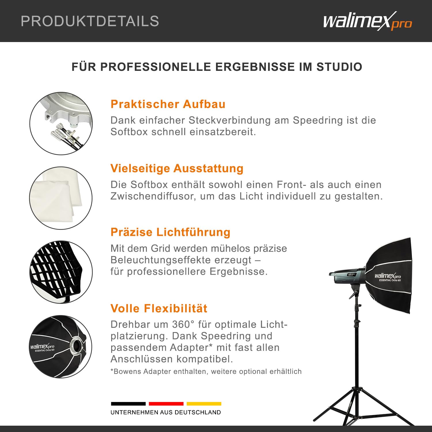 Walimex pro Octagon Softbox 65 cm LED Leuchte 45 W