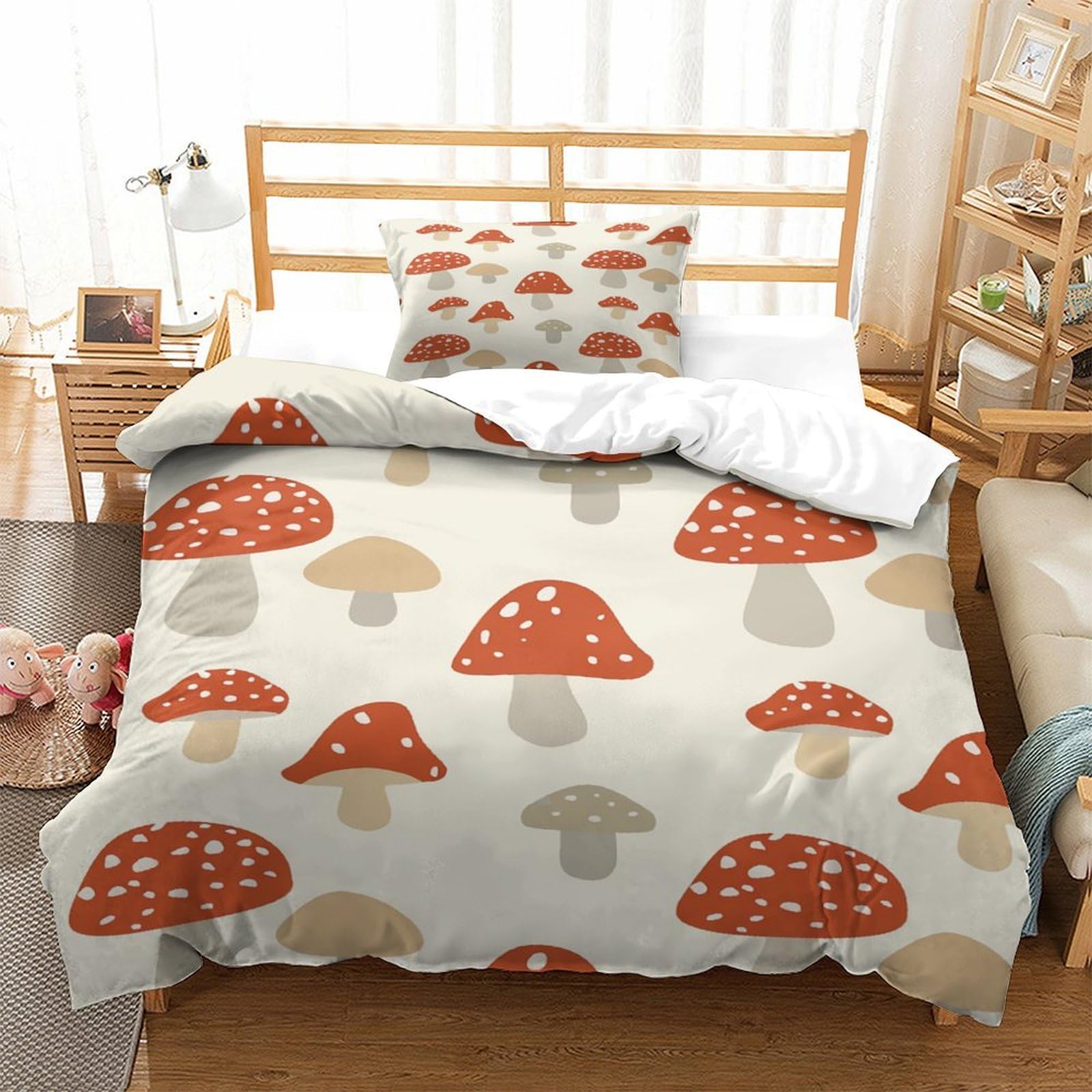 P1S9U7W5Y 3D Printed Mushroom Duvet Cover Set 3pcs Microfiber Mushroom Bedding Set Single