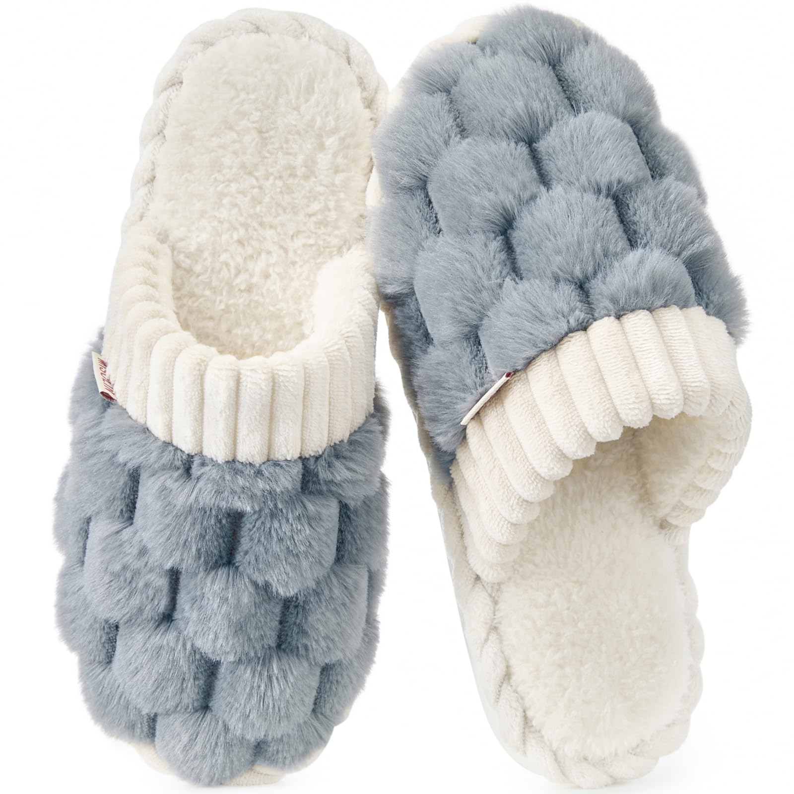 Misolin Pantofole Donna Invernali Pelose Ciabatte da Casa with Memory Foam | Morbide e Comode, Fodera in Peluche Calda, Suola Antiscivolo, Tutte le Stagioni, Interno/Esterno