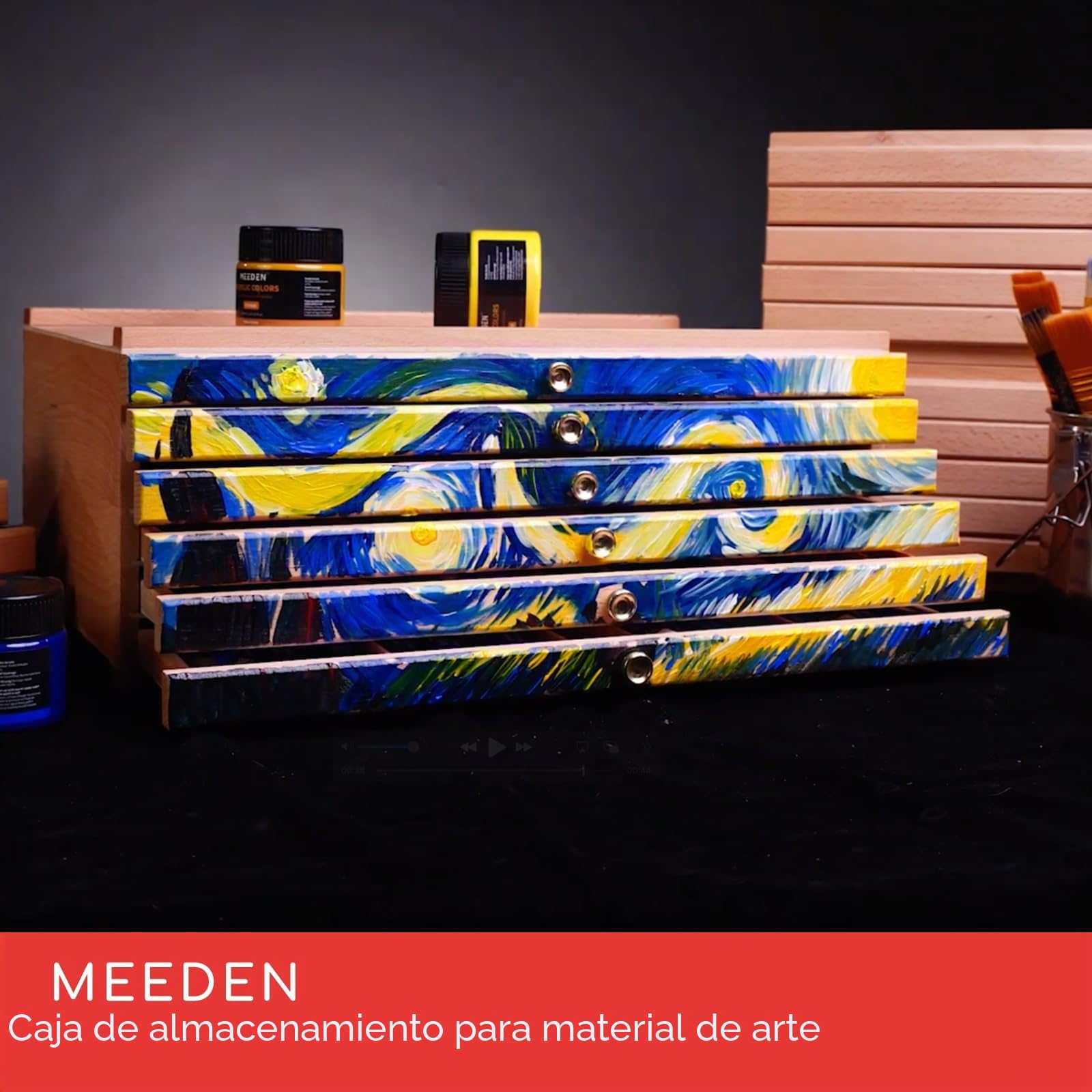Caja de almacenamiento de 6 cajones para artistas, portátil, plegable, multifunción, de madera de haya, con compartimentos y cajón, para pasteles, lápices, bolígrafos, pinceles, sellos