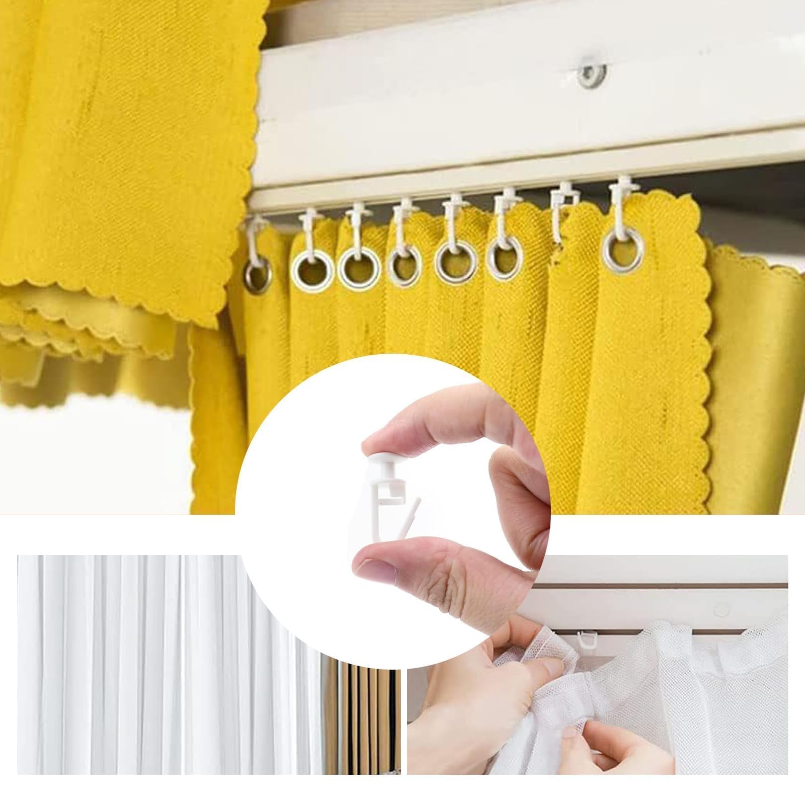 NIYATA 100Pcs Crochets Rideaux, Glisseur pour Rail Rideau Douche, Accessoires de Roue de Poulie (Blanc)