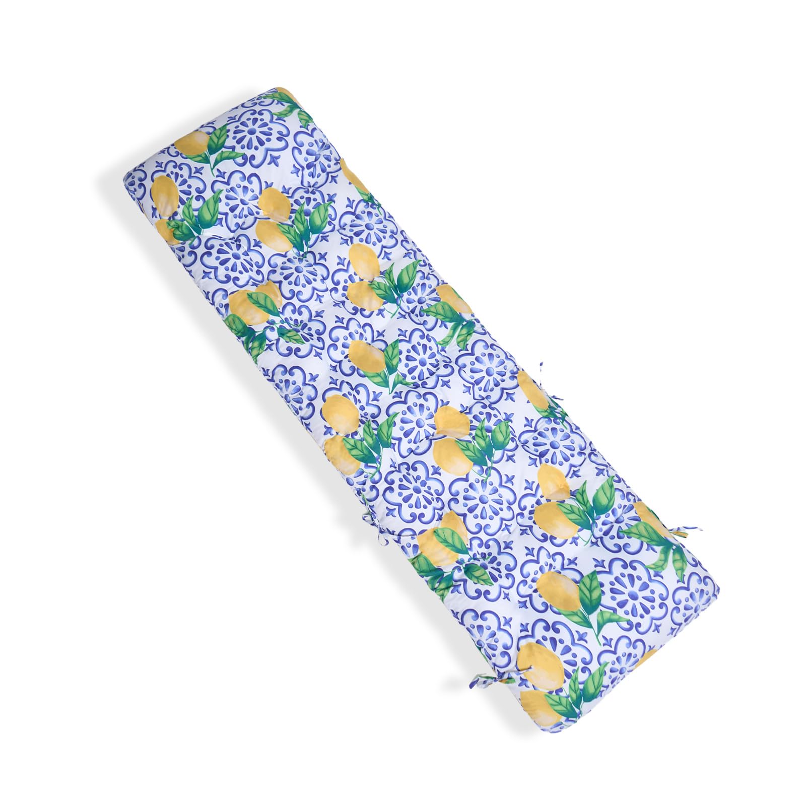 Ohs Lemon Print Zero Gravity Chairs Sun Lounger Cushion Sunbed Cushions Soft Thick Comfy Waterproof Outdoor Seat Cushions With Top Cover & Ties Sun Lounger Bench Cushion, Blue/Yellow - 160 X 50Cm