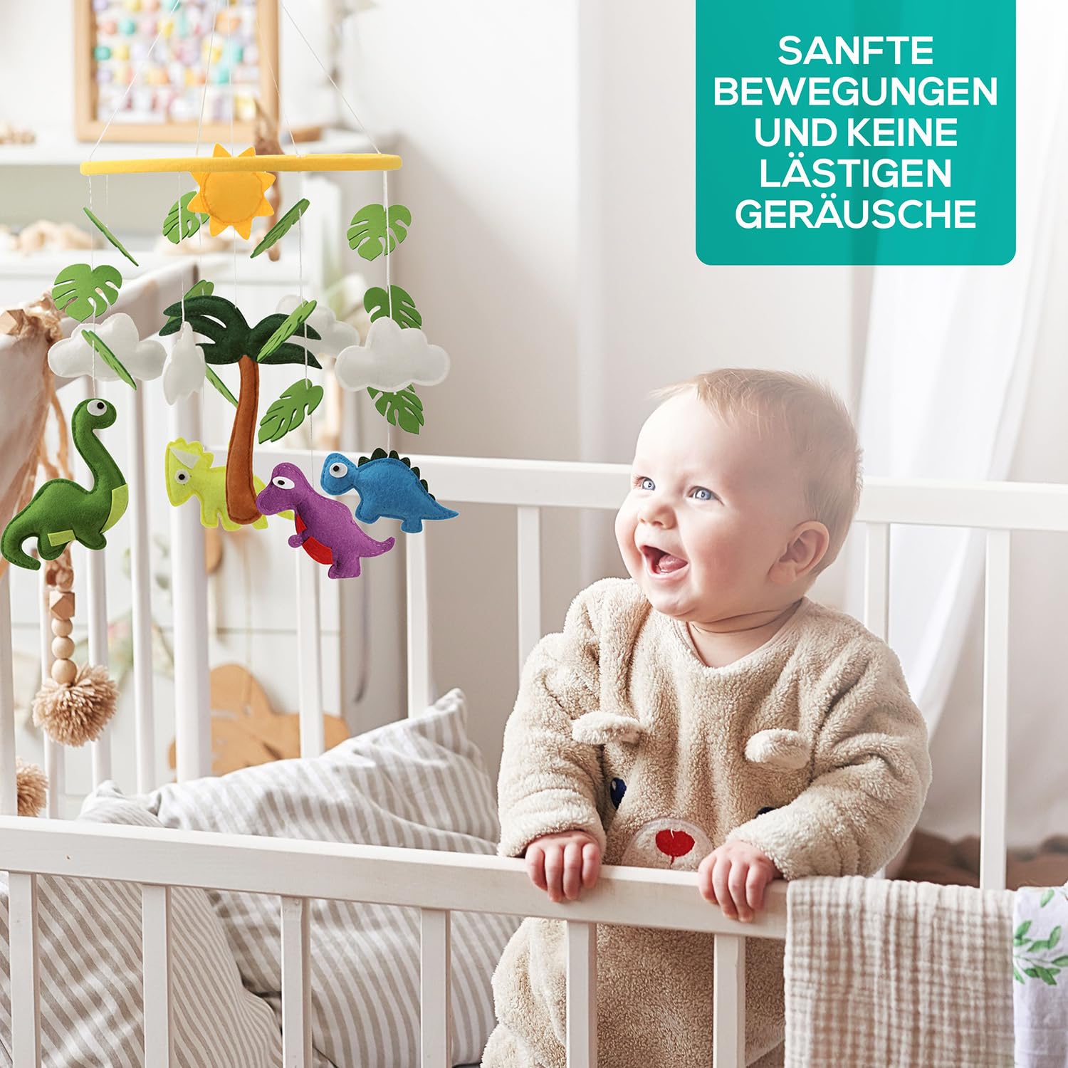 wortek Mobile Baby Mobile - Materassino fasciatoio portatile con dinos in feltro, per letto e bambini, per bambini, da appendere, per la cameretta dei bambini, per la cameretta dei bambini, per