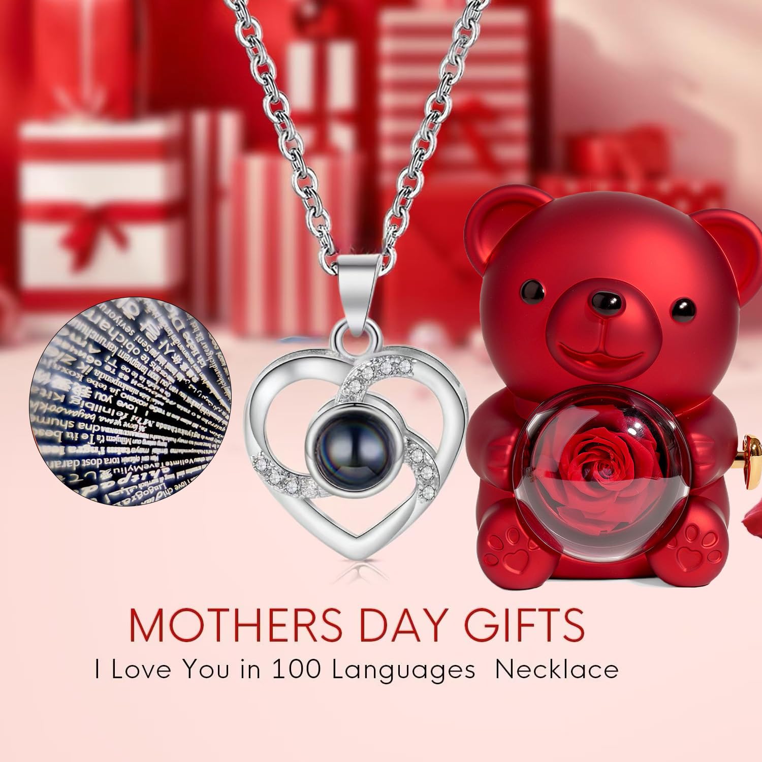 Niedlicher Teddybär mit konservierter Rose, Geschenke für Frauen, romantischer Rosen-Bär, Teddy, Valentinstag, Jahrestag, Hochzeit, Mutter, Geschenk für sie (rot