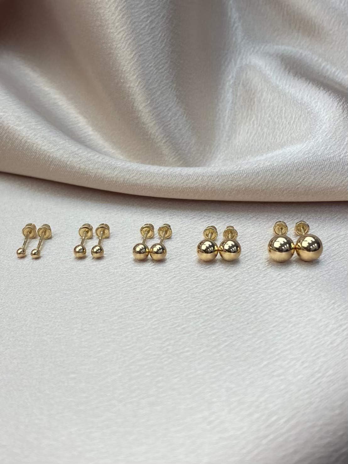 14k Gold Stud Earrings for Women & Men | 14K REAL Gold Polished Ball Stud Earrings with Secure Screw Backs From 3MM - 6MM