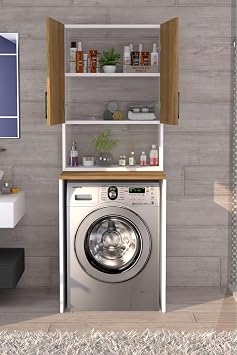 Moonlife Üst Dolaplı Çok Amaçlı Çamaşır Makinesi Dolabı Meşe