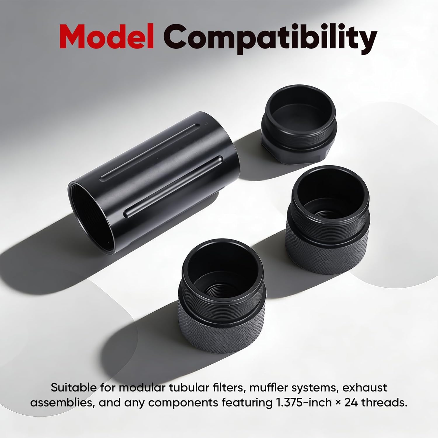 1.375''X24 Black Cone Shaped Parts Replacement -8 Aluminum Alloy Cones+4 Auxiliary Components (12-Pack),Compatible with Modular Tube Filters & 1.375x24 Screw Kits