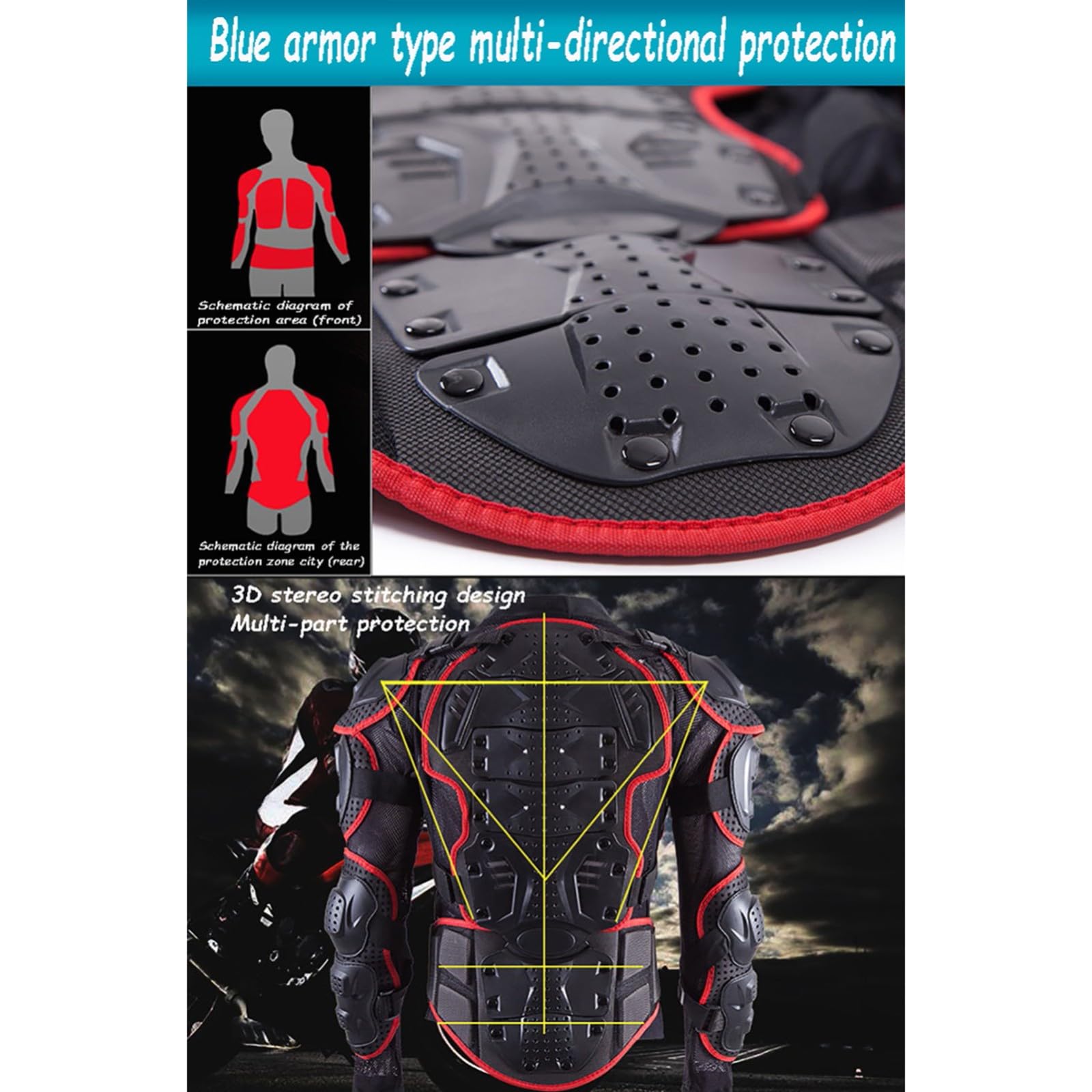 Adultos Motocicleta Body Armor Pecho Espalda Protector De Columna Vertebral Chaleco Protector, Motocicleta Body Armor Armor Protector De Pecho Protector De Espalda Motocross, Adecuado Black,L